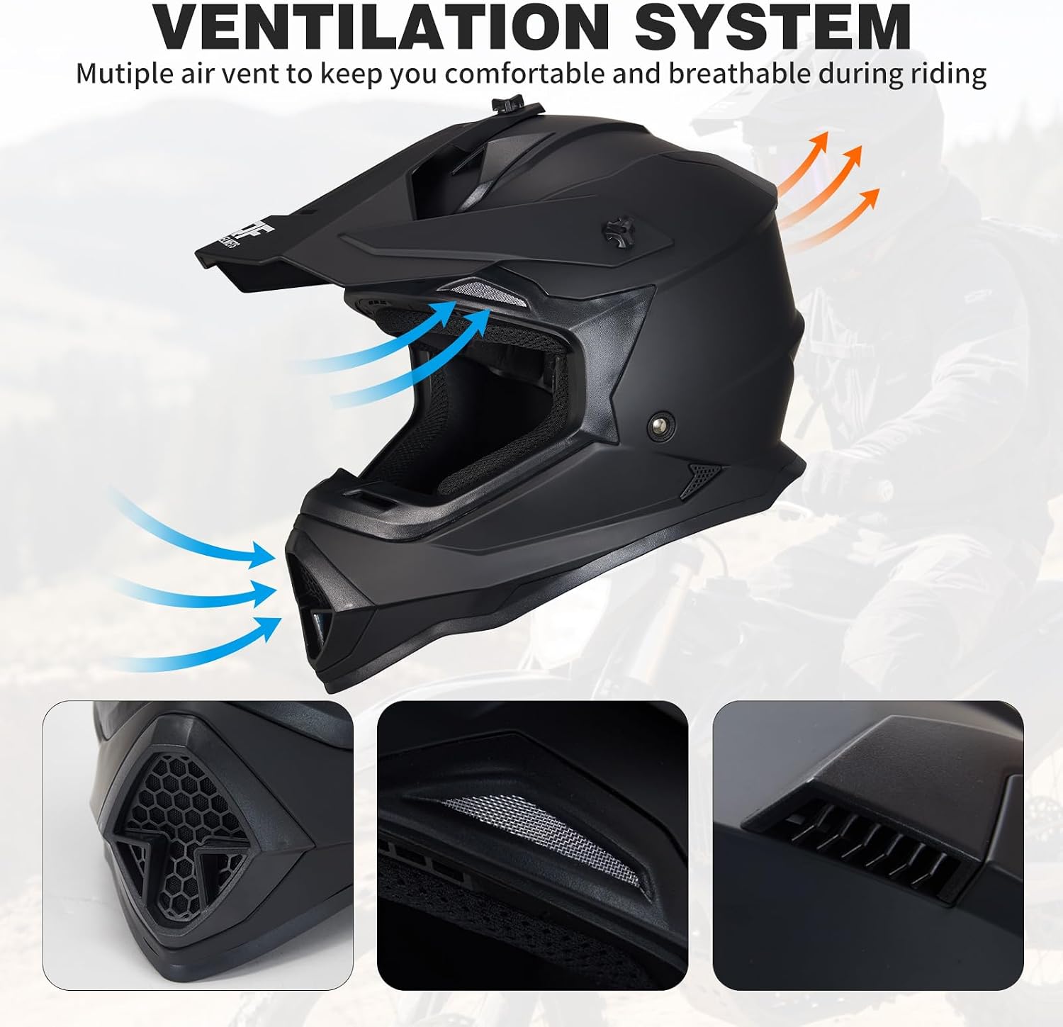 Adult Dirt Bike Helmet DOT Approved,WS901 Full Face Motocross Set | Includes Goggles Gloves,adjustable visor and washable liner for UTV MX Dirtbike ATV OffRoad