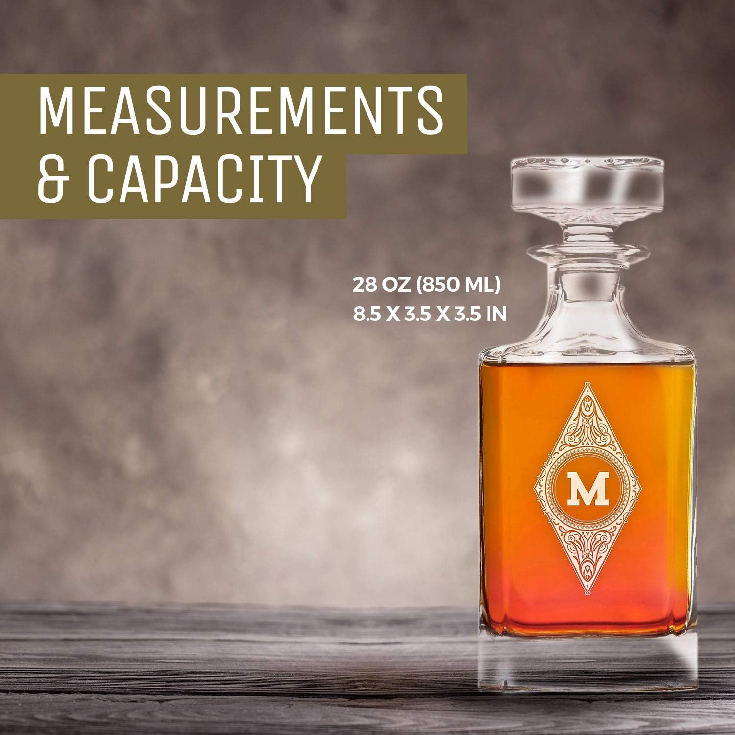 Swanky Badger Personalized Whiskey Decanter, Custom Whisky Decanter, 28 oz, 850ml, 8.5” x 3.5” x 3.5” (Modern)