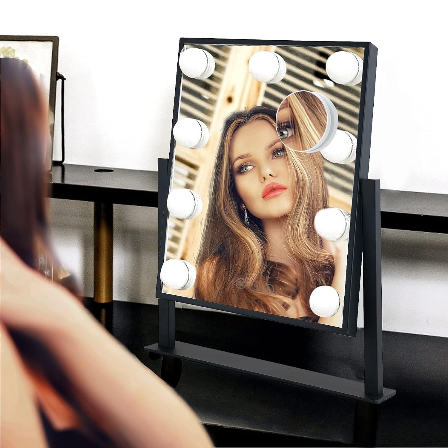 BWLLNI Lighted Makeup Mirror, White Vanity Mirror with Lights,9 LED Bulbs