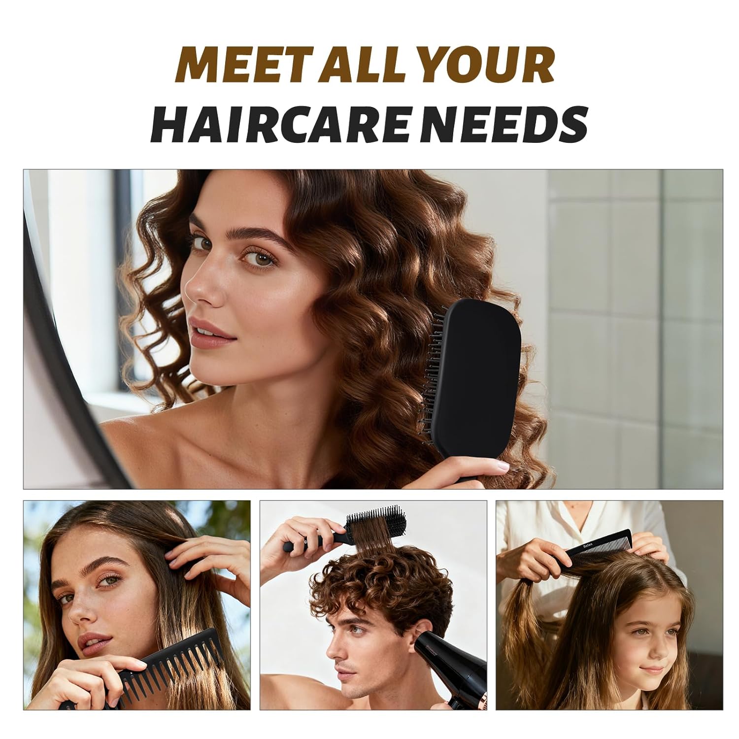 Hair Brush for Men and Women, 4Pcs Brush and Comb Set Detangling All Hair