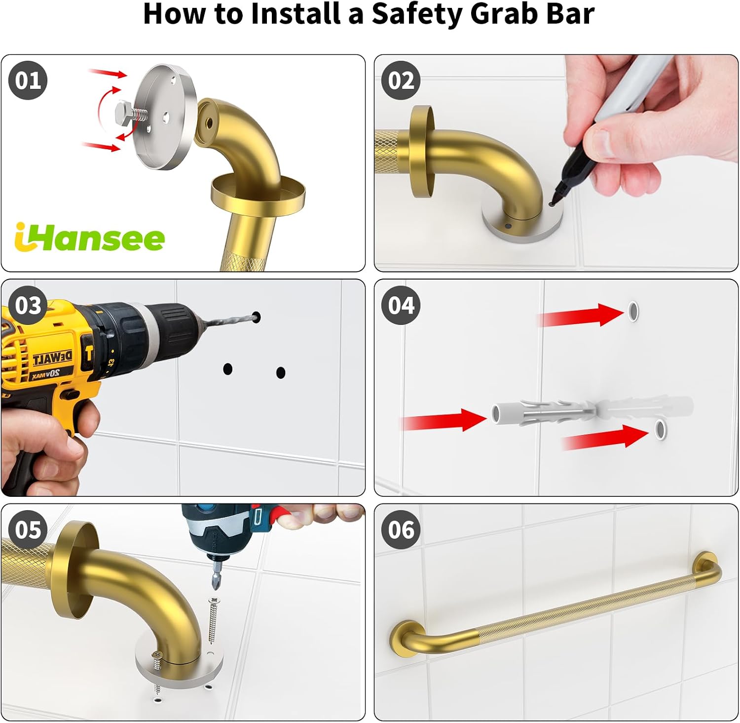 Brushed Nickel Grab Bars 18" 32" 36" 42" Bundle - 1.25" Diameter | 4 Pack Commercial Grab Bar, Anti-Slip Safety Shower Handrail, Toilet Handicap Bar, Stainless Steel Bathroom Handle for Senior