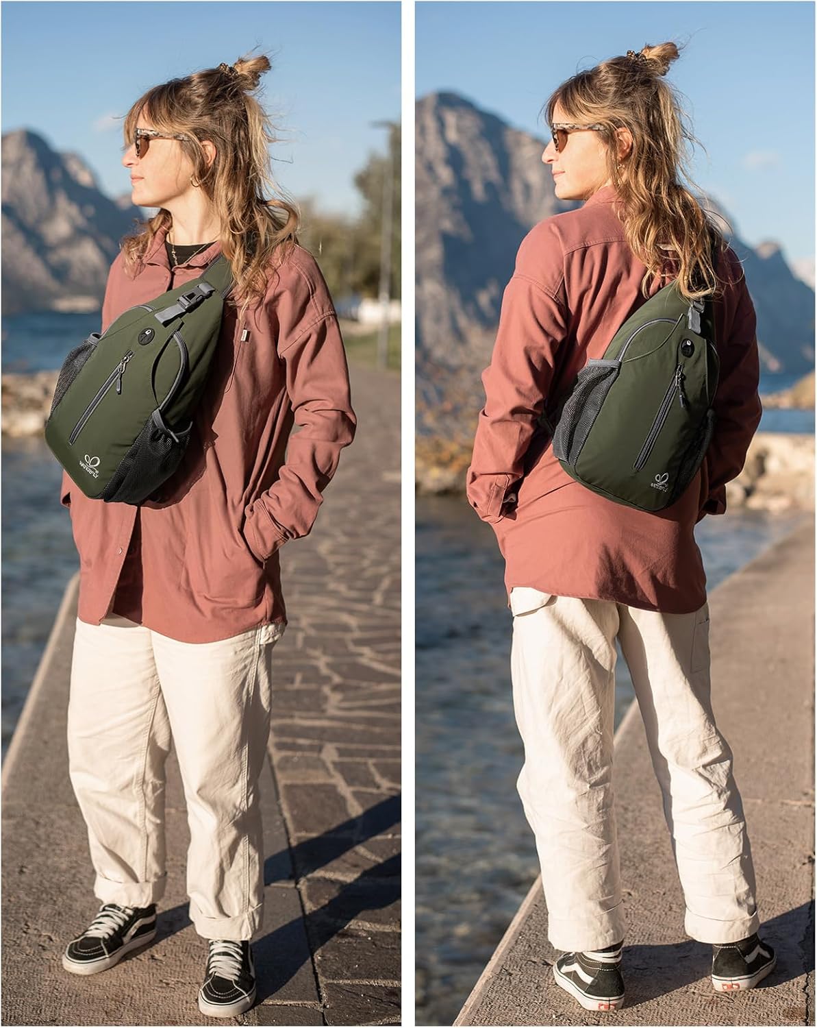 WATERFLY Crossbody Sling Backpack Sling Bag Travel Hiking Chest Bag Daypack (Black) | Small Hiking bag,Multi-compartment storage,Water-resistant,Breathable back pad,Reversible adjustable shoulder strap