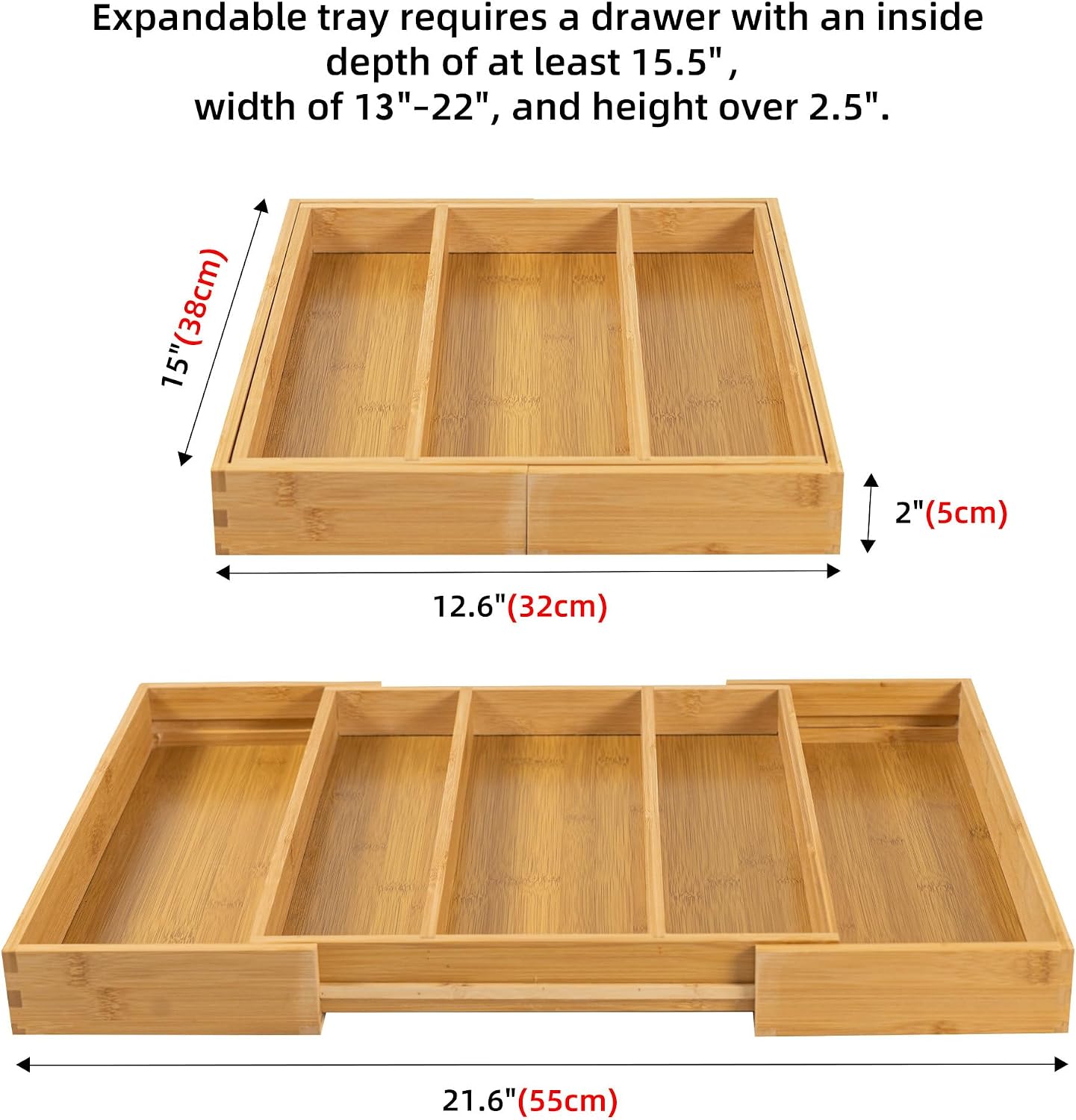 Utoplike Bamboo Expandable Kitchen Drawer Organizer Silverware Utensil Tray