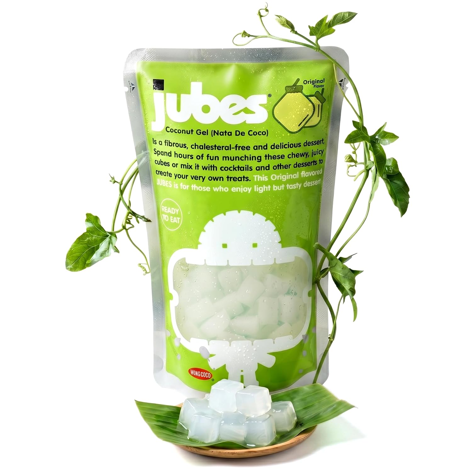 Jubes Pandan Nata De Coco Jelly Cubes (12.7 oz, Pack of 3) - Pandan Coconut Jelly Cubes for Sago - Coconut Gel in Syrup Toppings for Fruit Tea, Boba, Bubble Tea, Drinks, Desserts Yogurt, Ice Cream, Beverage