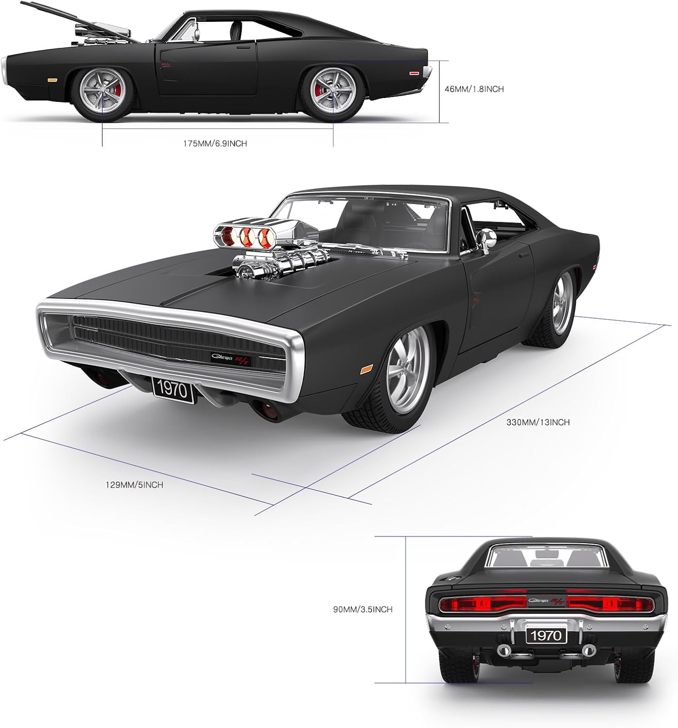 RASTAR RC Cars 1:16 Fast & Furious 1970 Dodge Charger R/T Remote Control Car, Toy Muscle Cars for Boys, Matt Black 2.4G