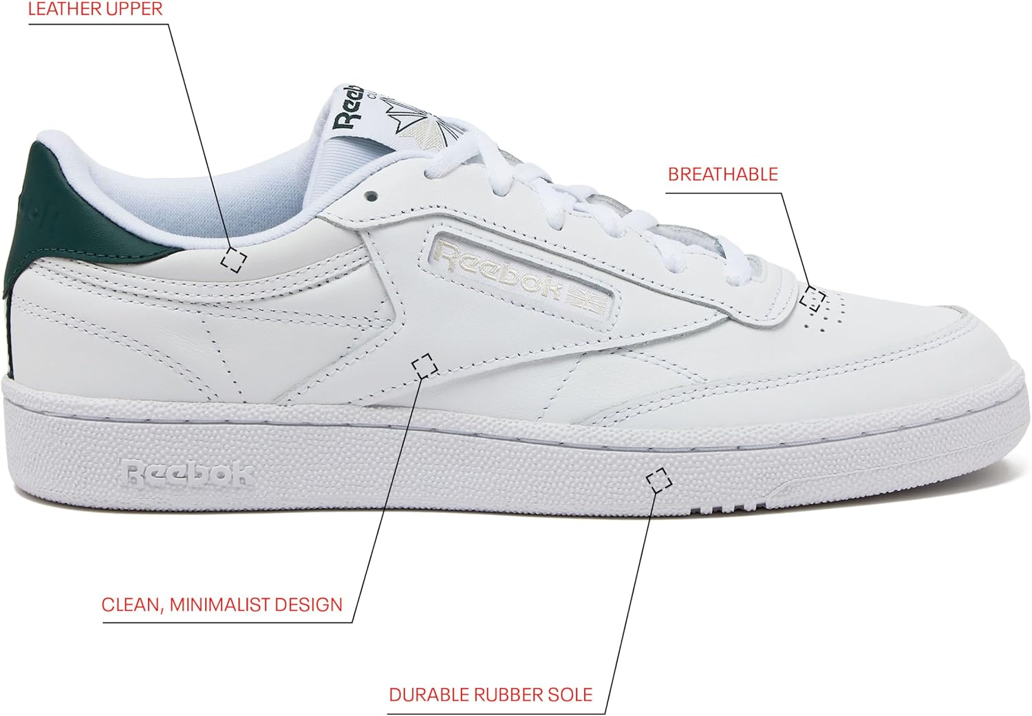 Reebok Club C 85 Mens Tennis Shoes, Casual Fashion White Sneakers for Men