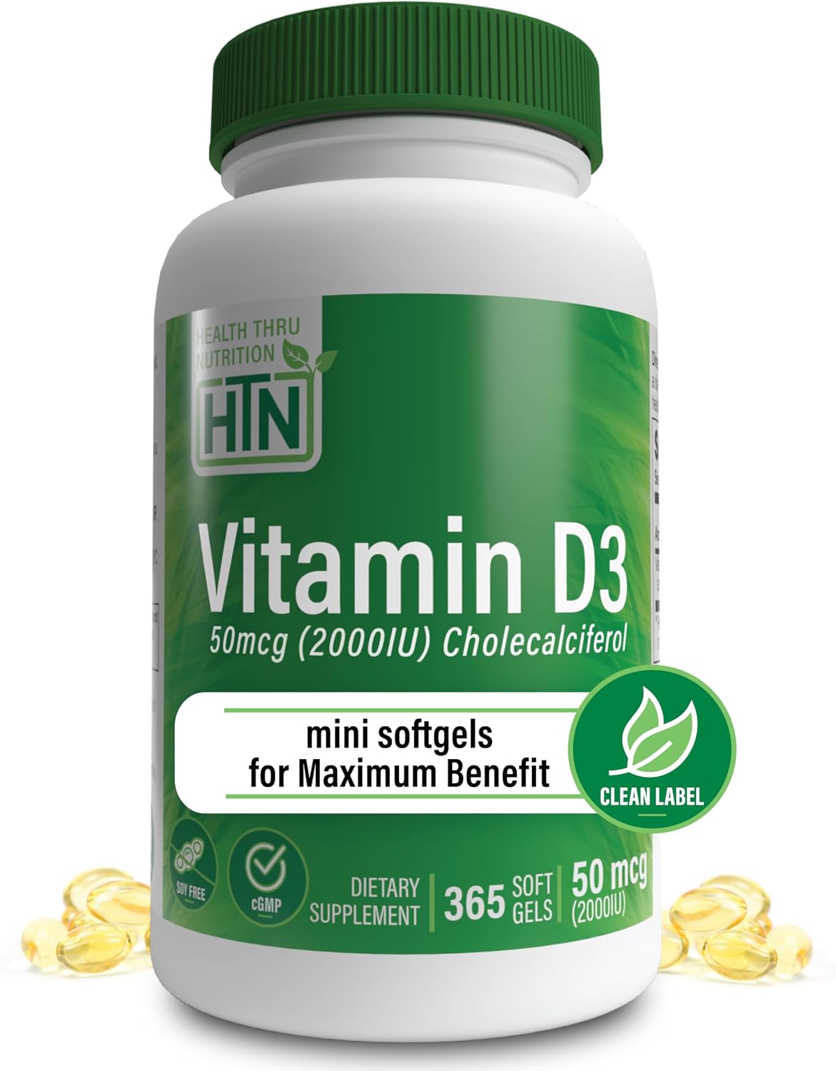 Health Thru Nutrition Vitamin D3 2000iu - 50 mcg 365 Mini Softgels | Vitamin D Supplement as Cholecalciferol | Immune Health Support | 3rd Party Tested | Non-GMO USP Grade in Organic EVOO