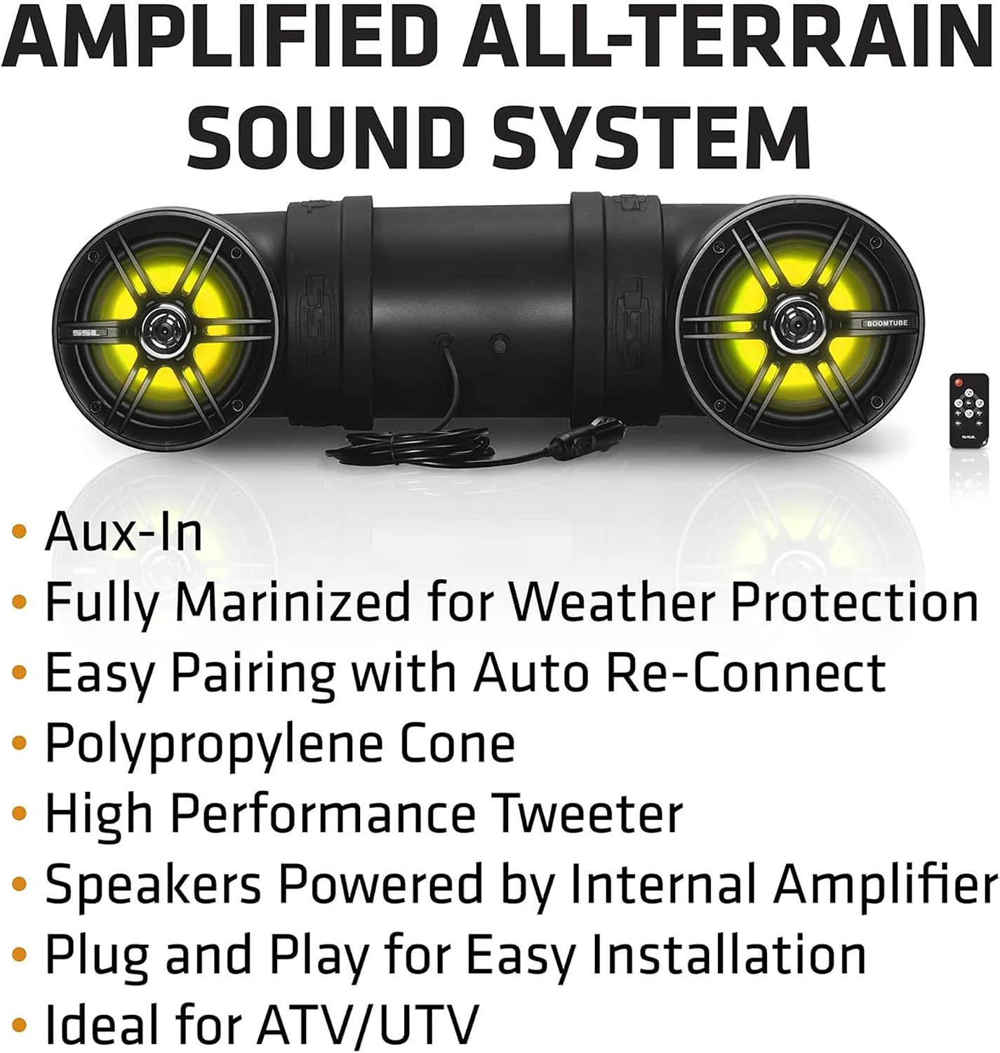 Sound Storm Laboratories BTB6L ATV UTV Sound System - 6.5 Inch Speakers, 1 Inch Tweeters, Full Range, IPX5 Weatherproof, Bluetooth, Built-in Amplifier