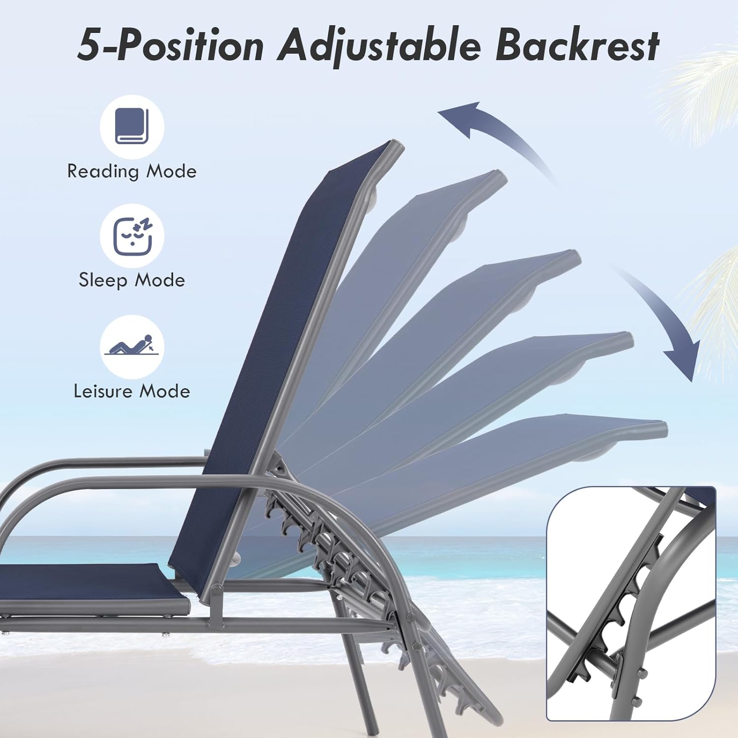 GIANTEX 2 Pack Patio Lounge Chair with 5 Adjustable Backrest, Black