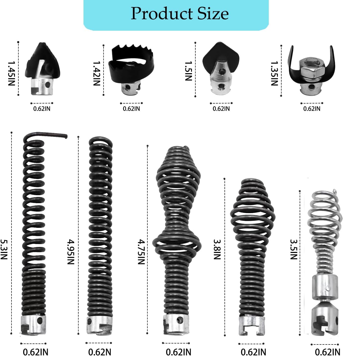 10Pcs Drain Snake Drill Attachment， Drain Auger Cutter Kit, Fit K-400 C-4 C-6 C-7 C-8 C-9 Cleaning Machines