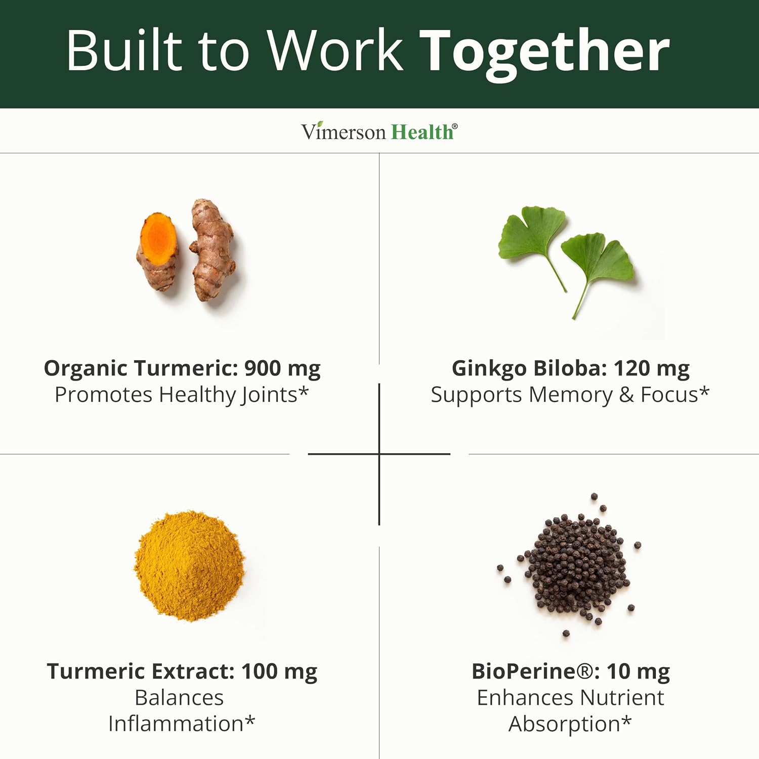 Ginko Biloba Capsules with Ginkgo Biloba 120mg & Organic Turmeric for Joint Support, Focus and Brain Health – Gingo Biloba Supplement with Black Pepper (Bioperine) for Max Absorption – 60 Count
