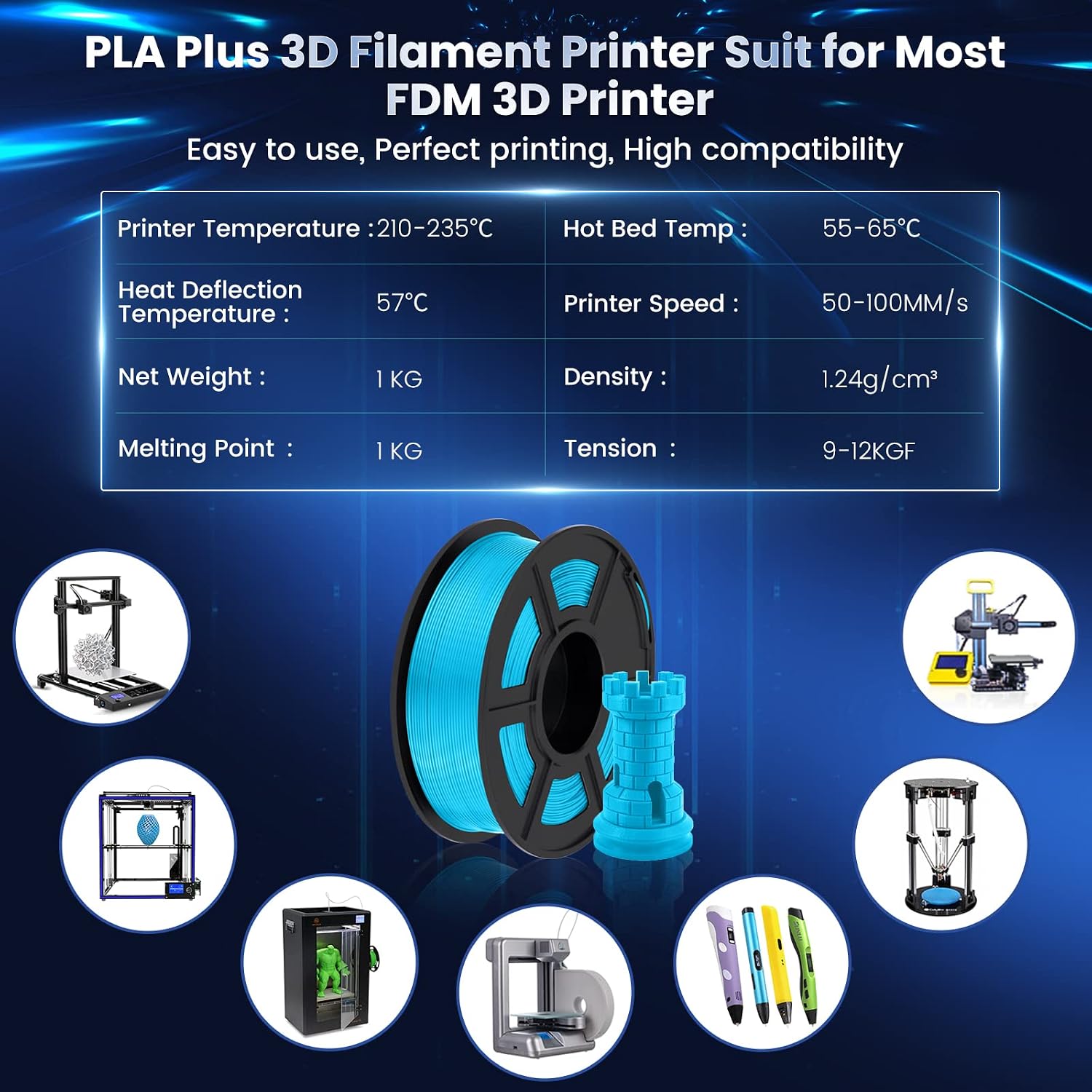 SUNLU PLA Plus Filament 1.75mm White 1KG