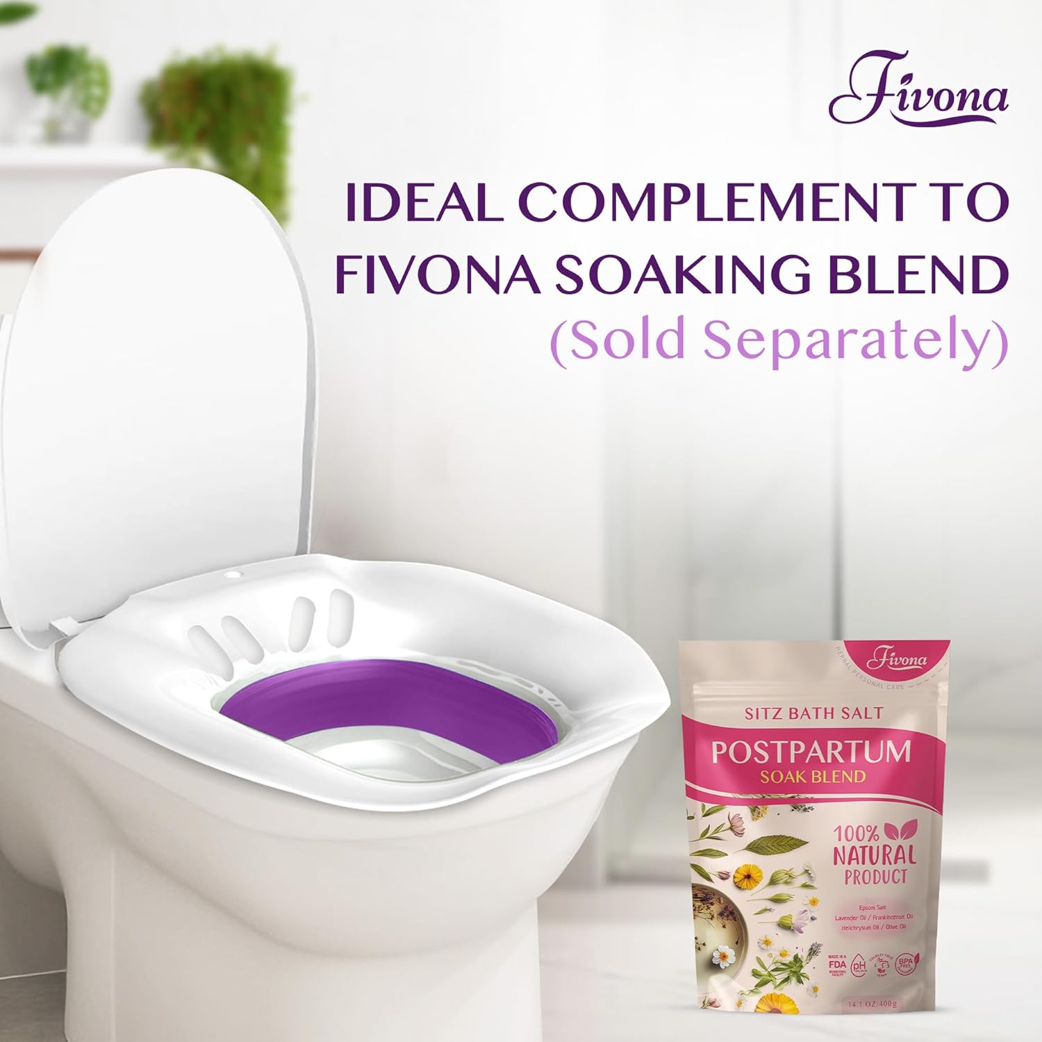 Fivona Sitz Bath for Toilet Seat Postpartum and Hemorrhoids Care - Yoni Steam Seat - Foldable Basin for Epsom Salt Soak - Portable Bidet BPA Free