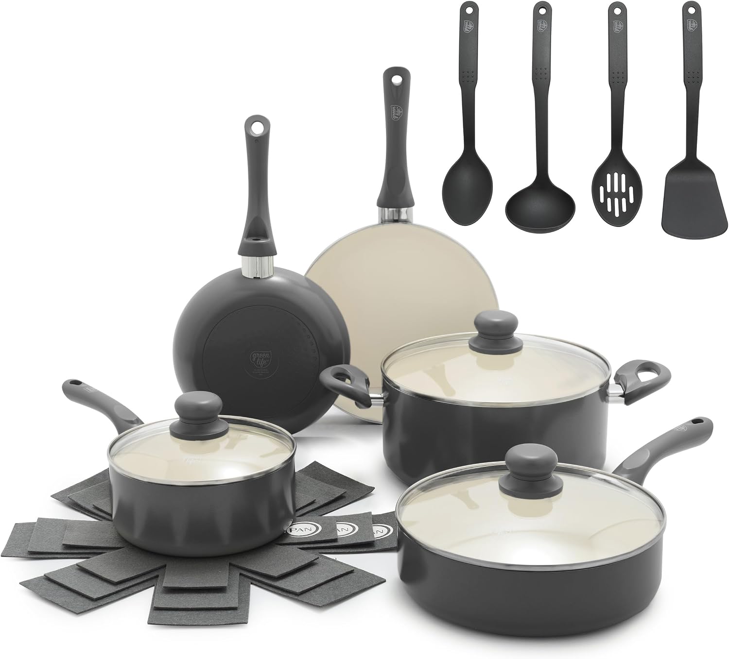 GreenLife 16 Piece Ceramic Nonstick Pots & Pans Cookware Set, Turquoise | PFAS-Free Ceramic Nonstick, Stockpot, Frying Pans, Saucepans, Sauté Pan, Stay-Cool Handles, Dishwasher & Oven Safe up to 350F