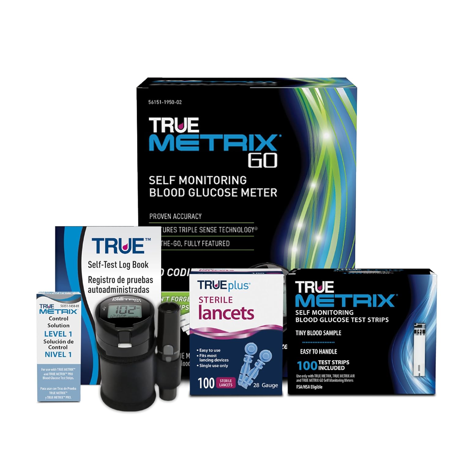 TRUE METRIX AIR Meter Kit, Glucose Monitor, Supplies, Log Book, Solution