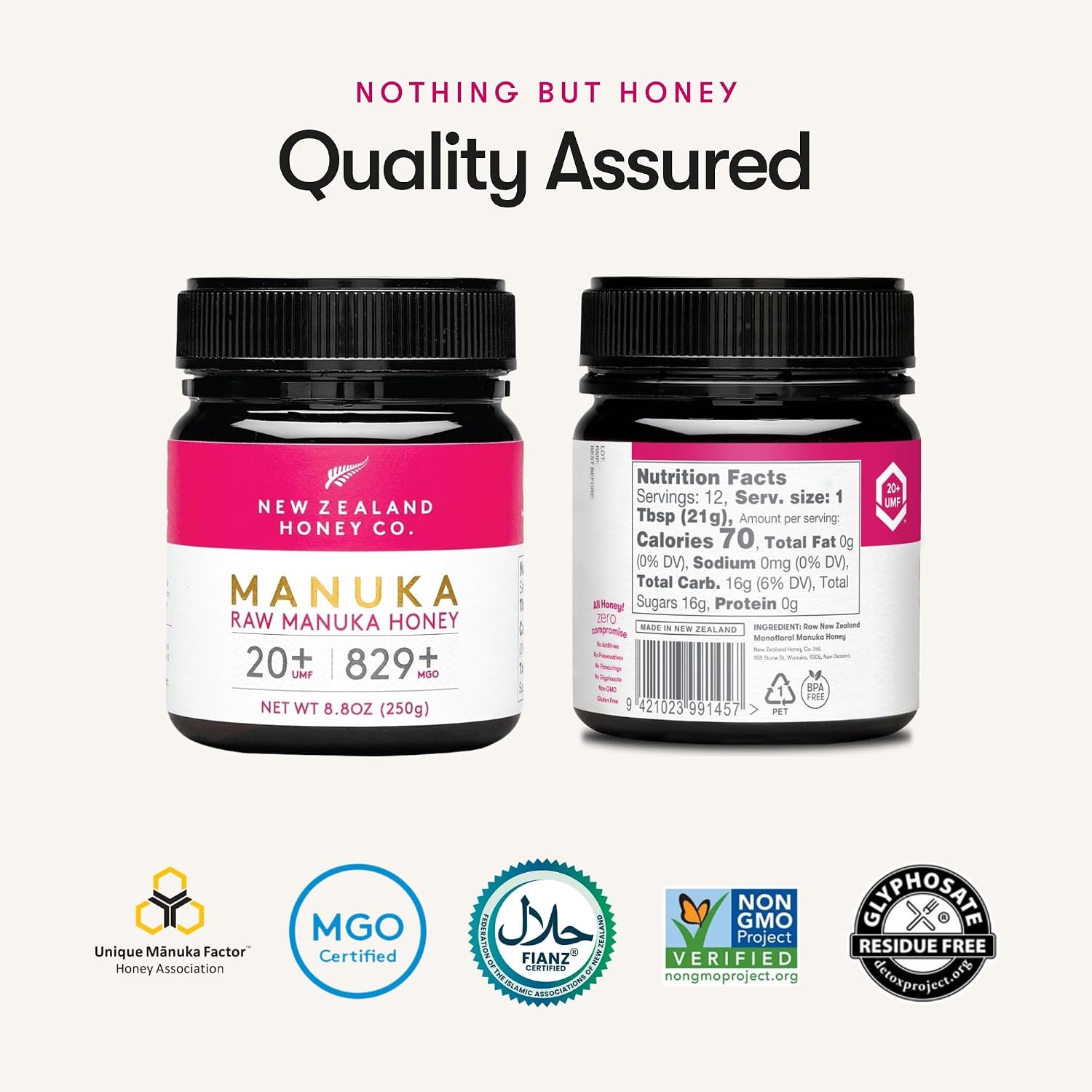 Raw Manuka Honey UMF 20+ MGO 829+, UMF Certified, 3rd Party Tested, 8.8oz