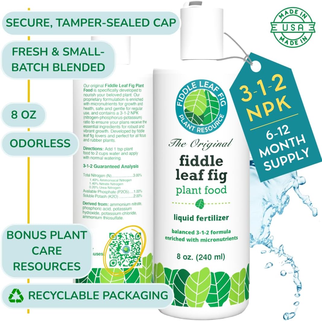Fiddle Leaf Fig Plant Food, 3-1-2 NPK Liquid Fertilizer for Ficus, 8 oz