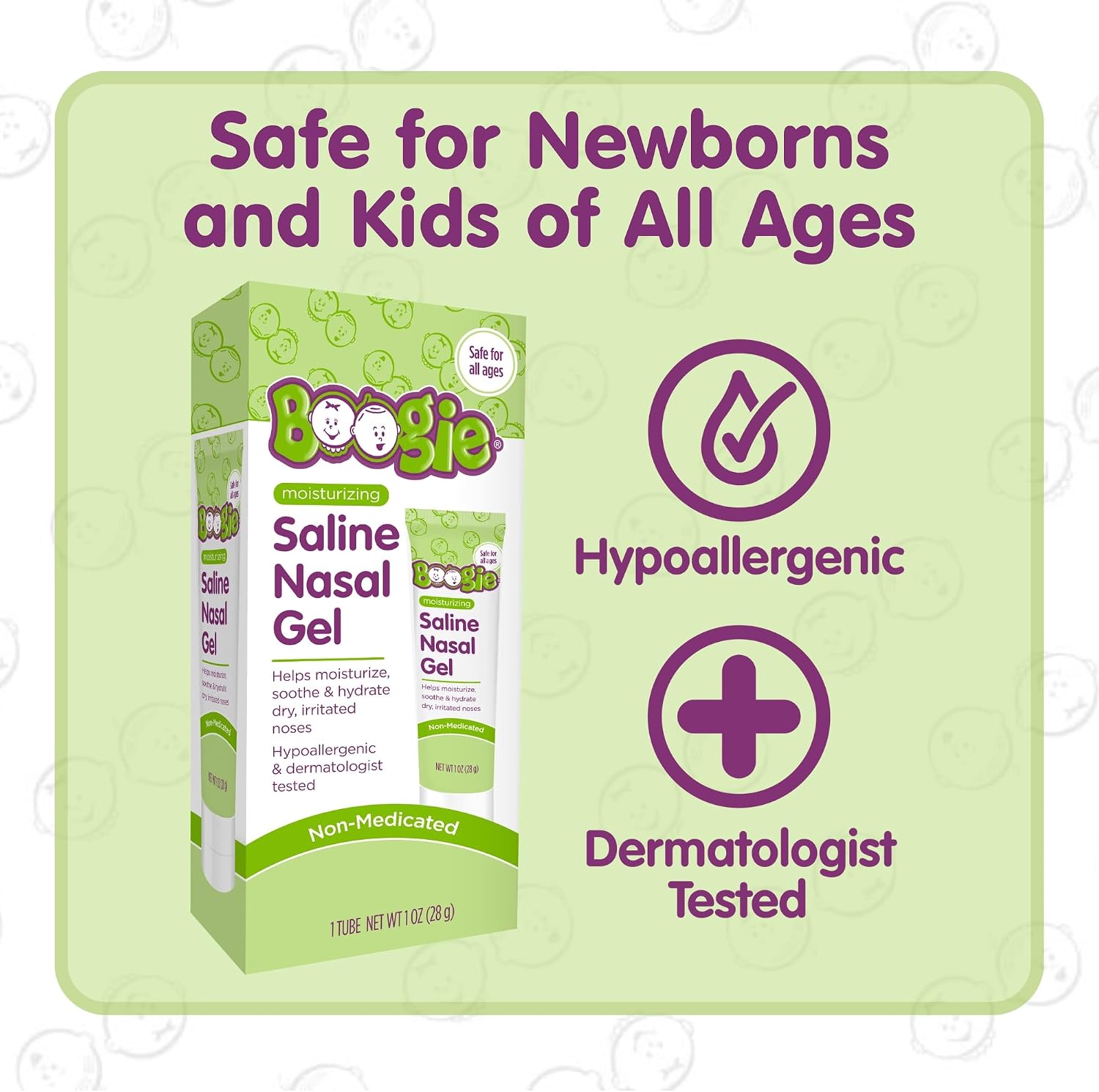Boogie Moisturizing Saline Nasal Gel for Babies & Kids - 1 oz (3 Pack) | Fragrance Free - Drug-Free Formula - Made with Aloe and Natural Saline - Soothes and Hydrates Dry or Irritated Noses