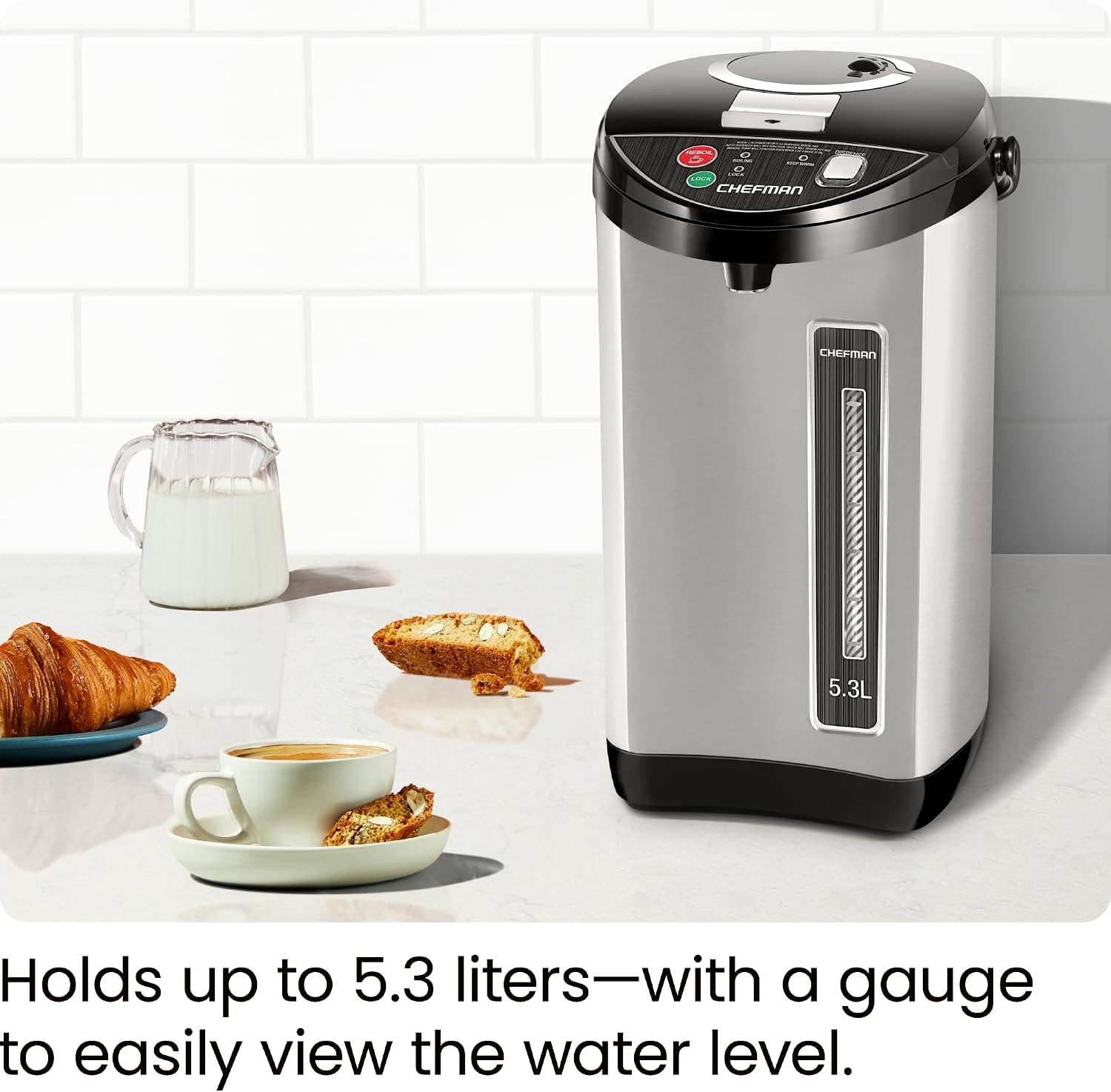 Chefman Electric Hot Water Pot Urn w/Auto & Manual Dispense Buttons, Safety Lock, Instant Heating for Coffee & Tea, Auto-Shutoff & Boil Dry Protection