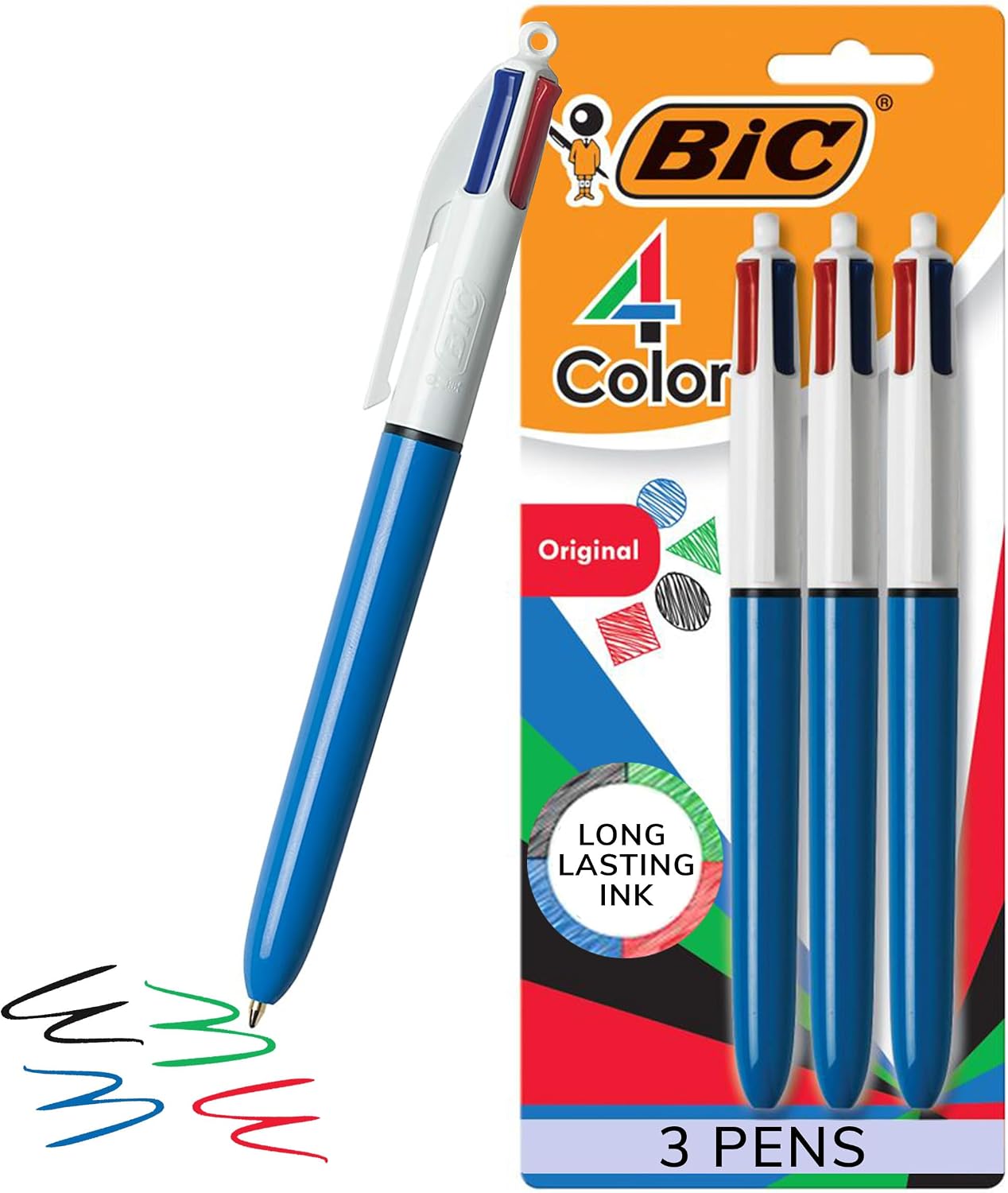 BIC 4-Color Original Retractable Ballpoint Pen, 1.0 mm Medium, 3-Count Pack