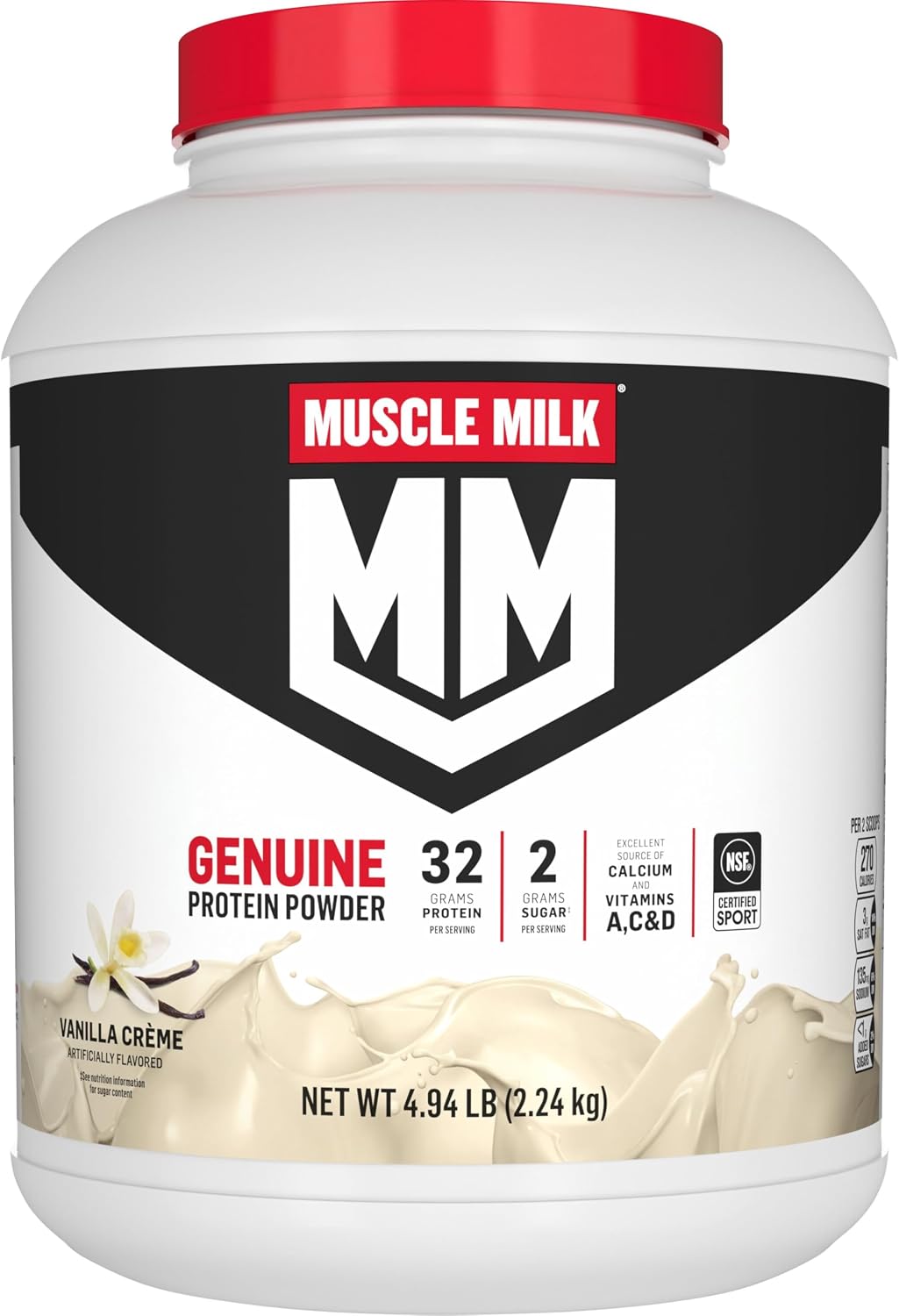 Muscle Milk Genuine Protein Powder, Chocolate, 4.94 Pound, 32 Servings, 32g Protein, 2g Sugar, Calcium, Vitamins A, C & D, NSF Certified for Sport, Energizing Snack, Packaging May Vary