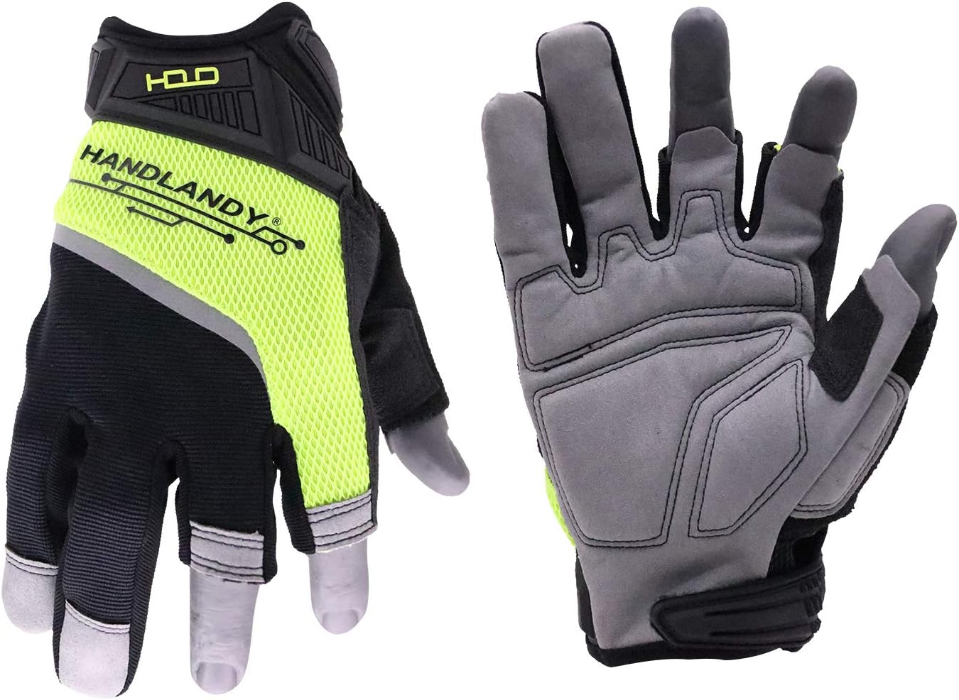 HANDLANDY Framer Work Gloves Open-Finger Carpenters Gloves, Fingerless Gaming Gloves for Tactical Shooting, Airsoft, Hunting, Police Work and Hiking L