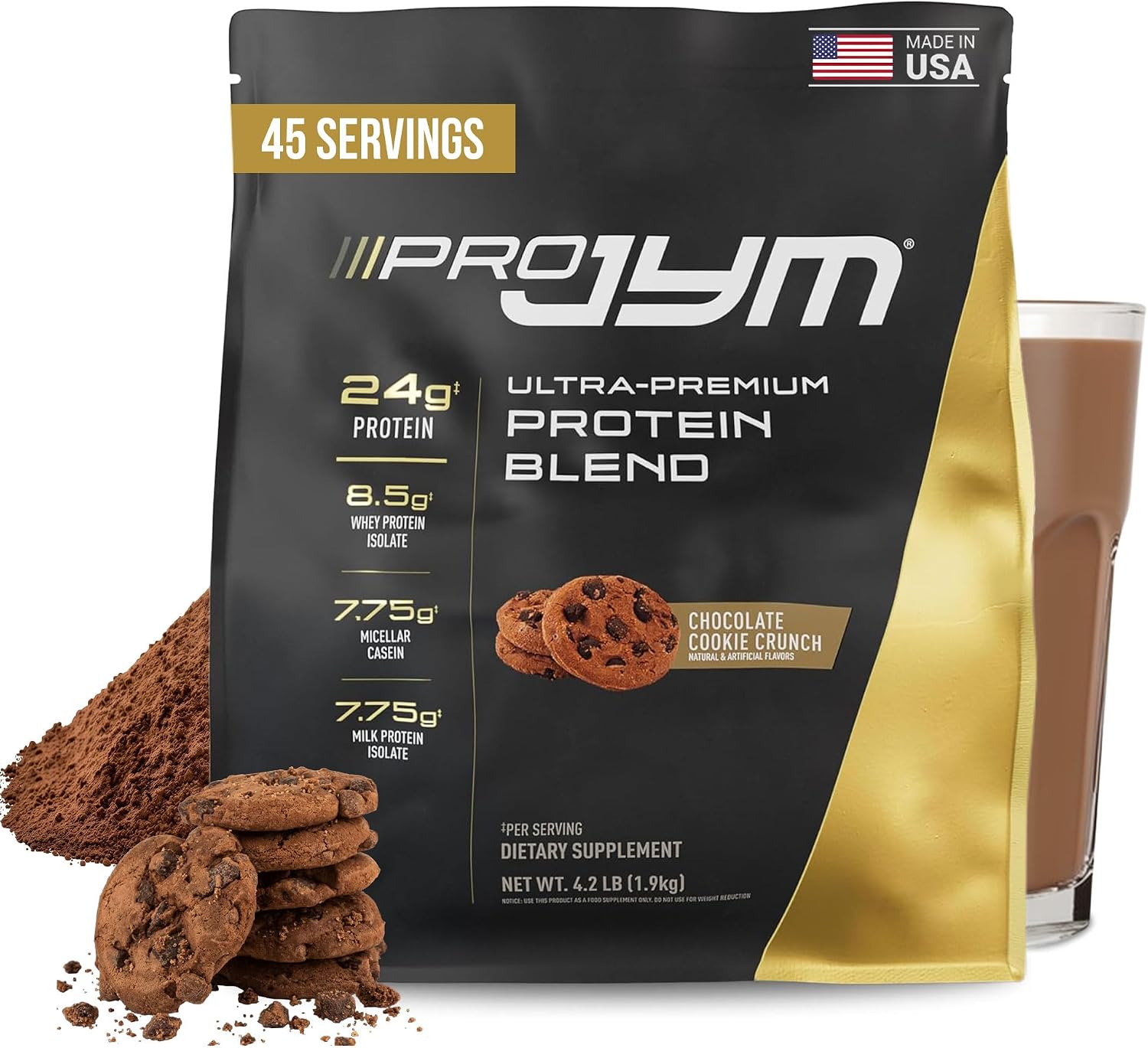 JYM Tahitian Vanilla Bean Whey & Casein Protein Powder, 1.7 lb, 22 Servings | Micellar Casein & Milk Protein Isolate, Lean Muscle Building, Pre & Post Workout Nutrition, Men & Women