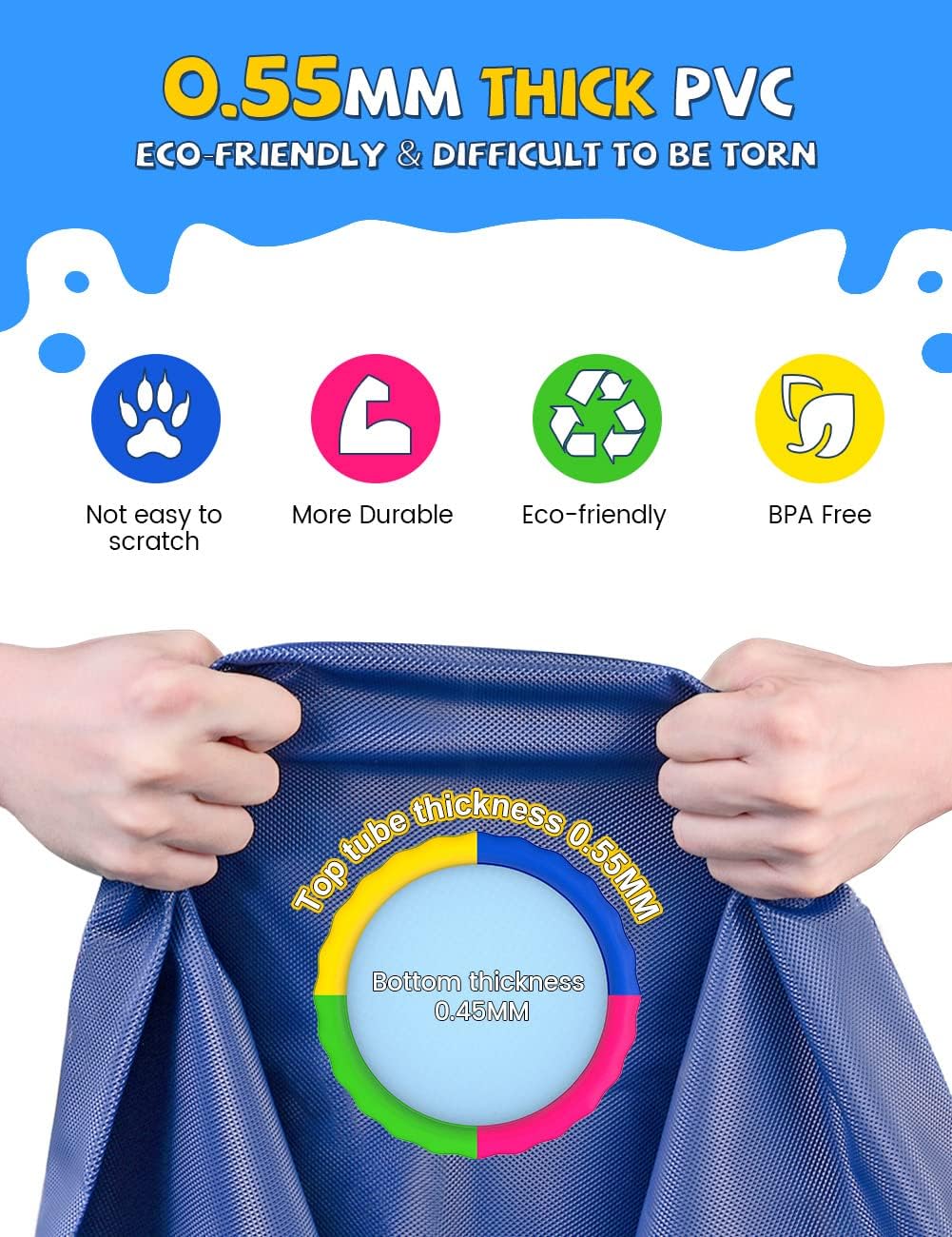 VISTOP 67" Non-Slip Splash Pad for Kids and Dogs, Thickened Sprinkler Pool for Toddlers, Outdoor Backyard Water Toys, Fun Fountain Play Mat for Babies