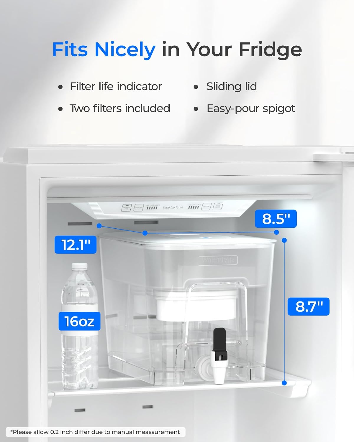 Waterdrop WFD-22L Large Water Filter Dispenser, 40-Cup Capacity, Black
