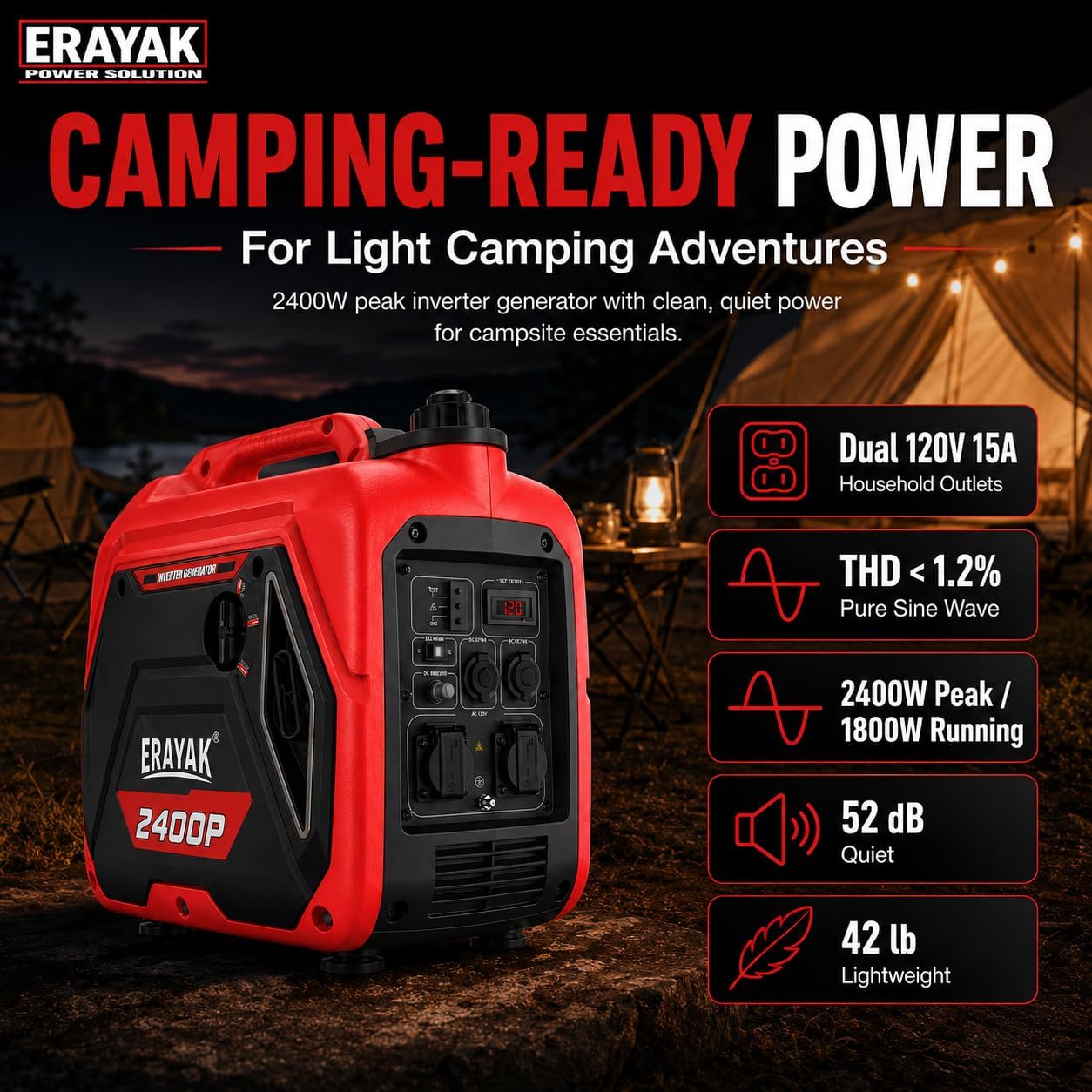 ERAYAK 4500W Portable Inverter Generator for Home Use, Super Quiet Small Generator for Camping Outdoor Emergency Power Backup, Gas Powered Engine, ECO Mode, EPA Compliant