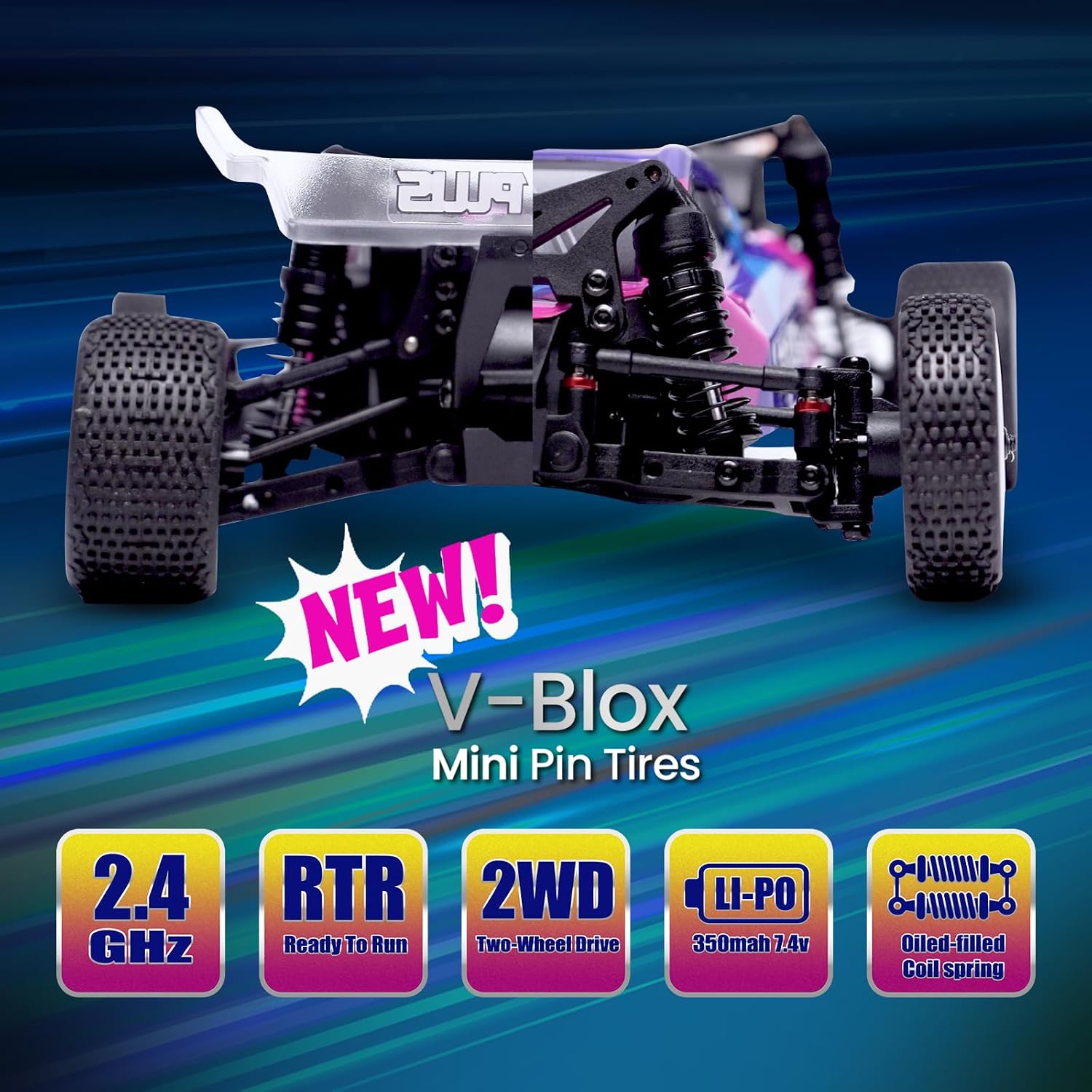 HOBBYPLUS Speck B Elite Brushless 1/24 2WD Mini RC Car - RTR RC Buggy, Fast Mini Racing Buggy – Remote Control Car Racing Vehicles (Razor Magenta)