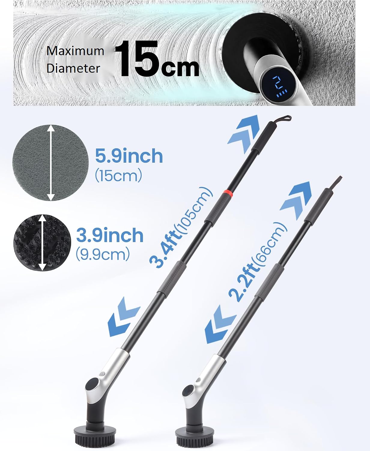Electric Spin Scrubber IPX7 Waterproof Shower Scrubber with 7 Brush Heads | 2.5N·m Torque Power Scrubber for Bathroom Grout Tile Bathtub Cleaning