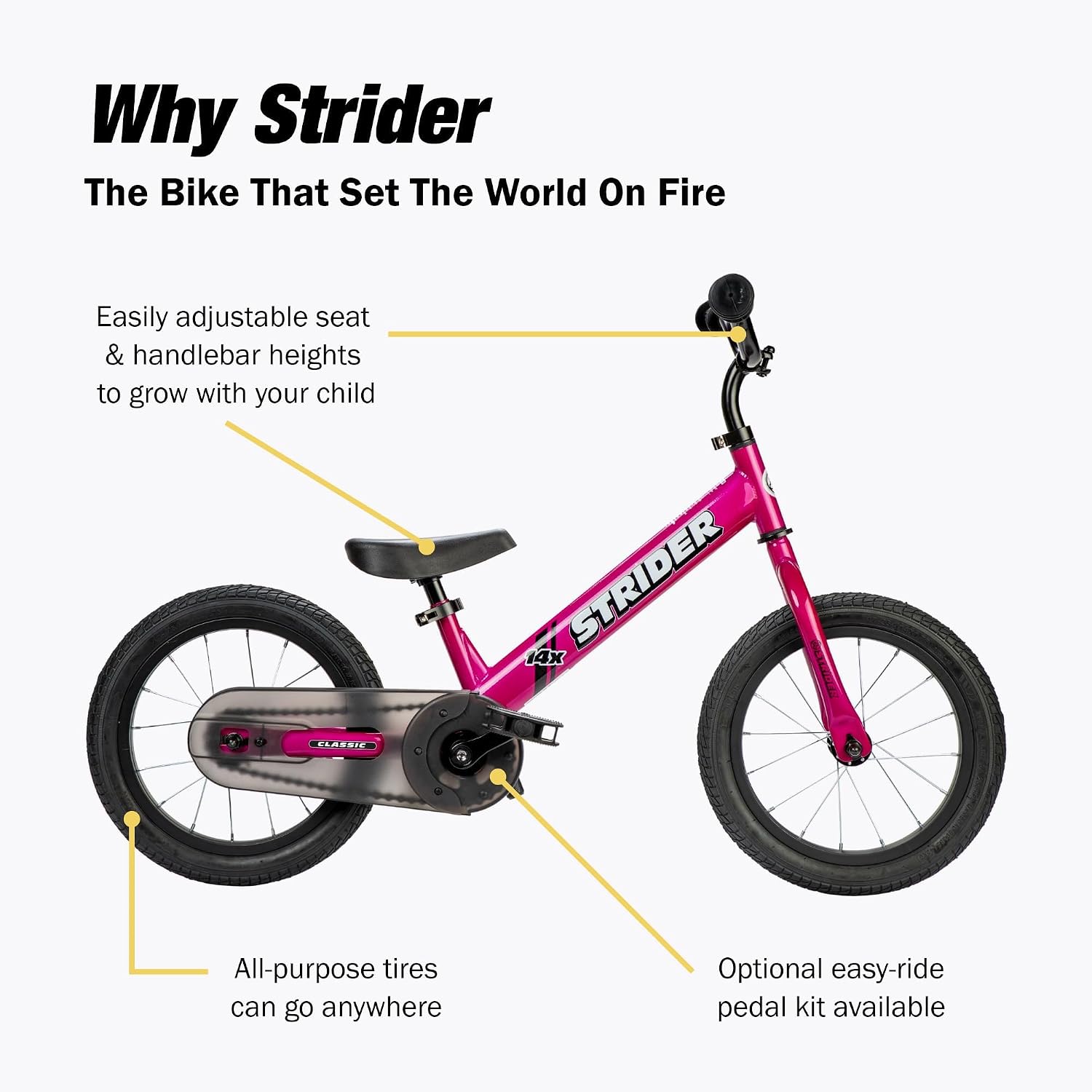 Strider 14x Classic, Awesome Blue - Balance Bike for Kids 3 to 6 Years -Includes Kid Sized Grips, Padded Seat, Performance Footrest, All-Purpose Tires Easy Assembly, Tool-Free Adjustments | No Pedals, Balance Bike with Adjustable Seat and Handlebars, Lig…