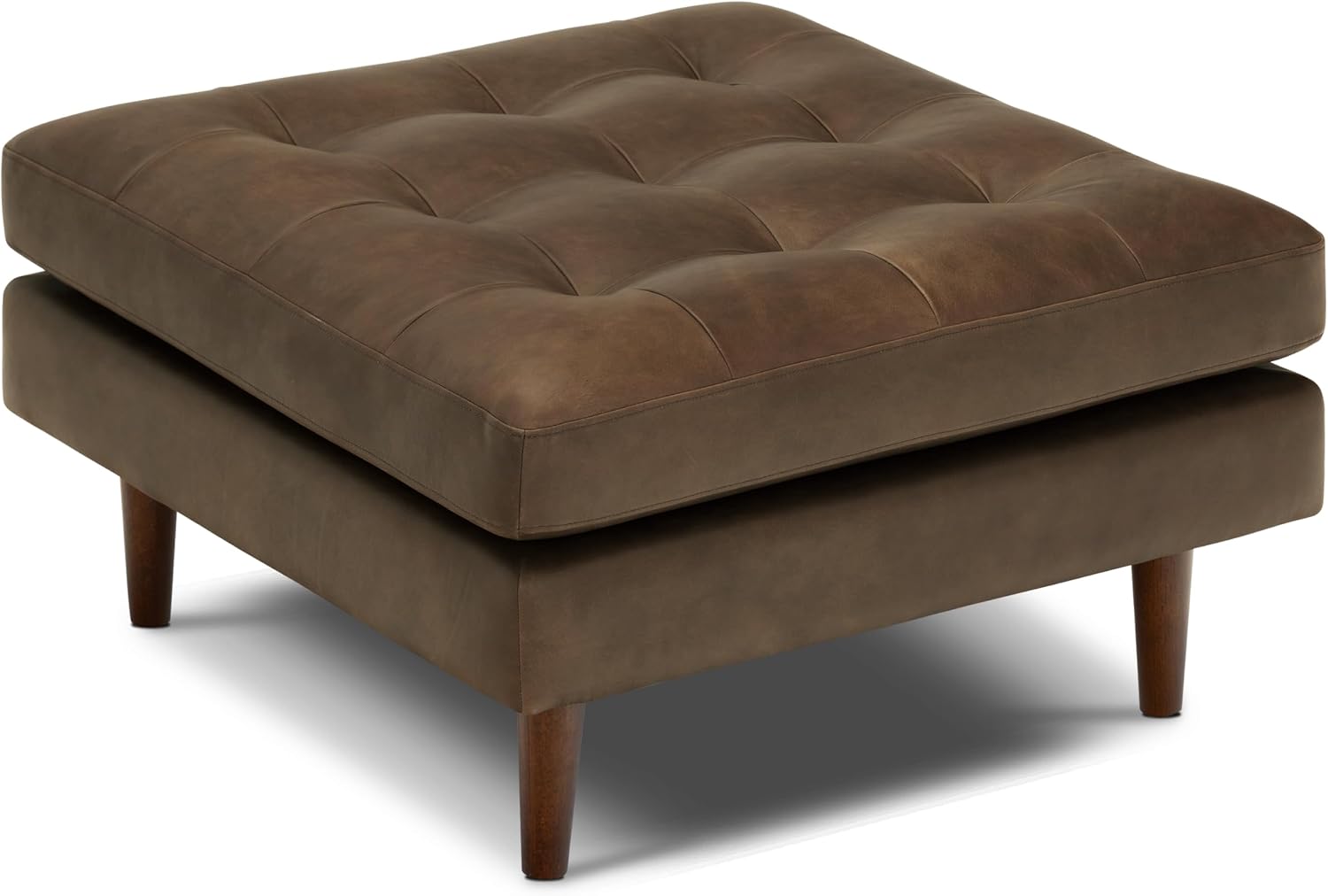 Poly & BARK 55" Tufted Leather Bed Bench for Bedroom End of Bed - Living Room Entry Way Bench - Pure Italian Leather Upholstery with a Solid Wood Frame - Ottoman Bench with Wooden Legs - Cognac Tan