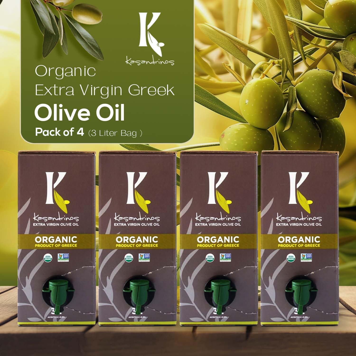 Kasandrinos Organic Olive Oil Extra Virgin, Polyphenol Rich Greek Olive Oil, 100% Organic First Cold Pressed, Mild + Delicate Flavor, Verified by Non GMO, 500 ml / 16.9 oz