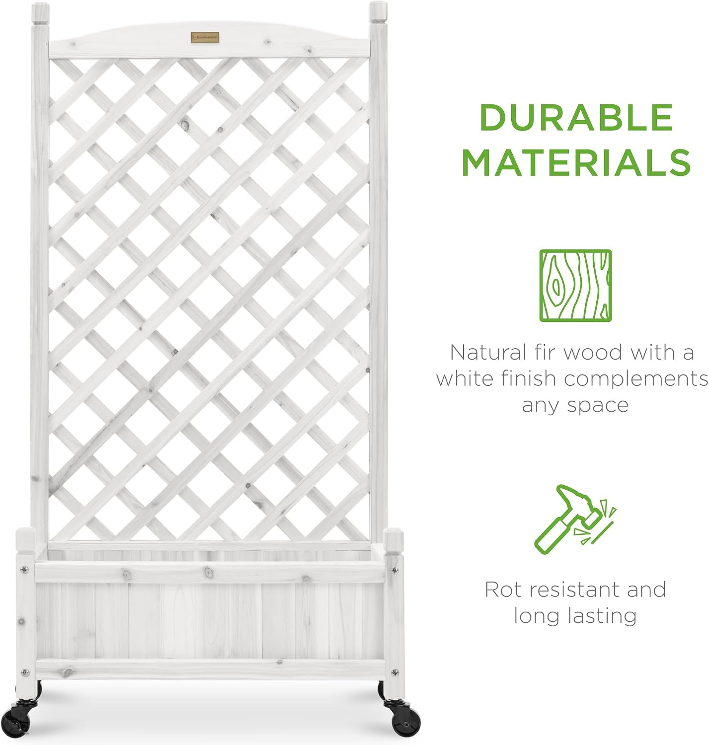 Best Choice Products Set of 2 48in Wood Planter Box & Diamond Lattice Trellis, Mobile Outdoor Raised Garden Bed for Climbing Plants w/Drainage Holes