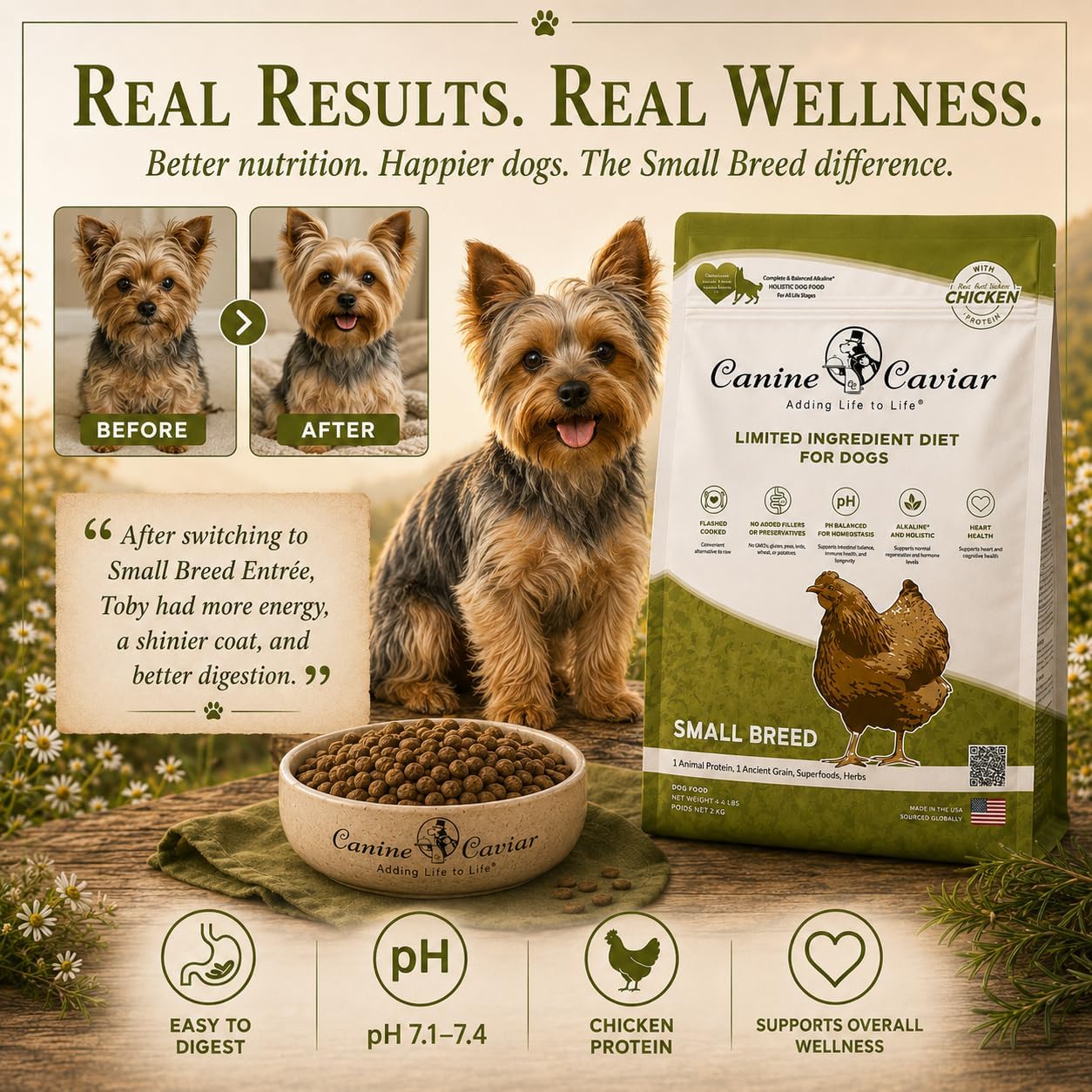 Canine Caviar - Open Range: Water Buffalo & Chickpea Alkaline Dry Dog Food, Limited Ingredients, Gluten-Free, Based on Science & Research, Veterinary Alternative Diet (22 Pound Bag)
