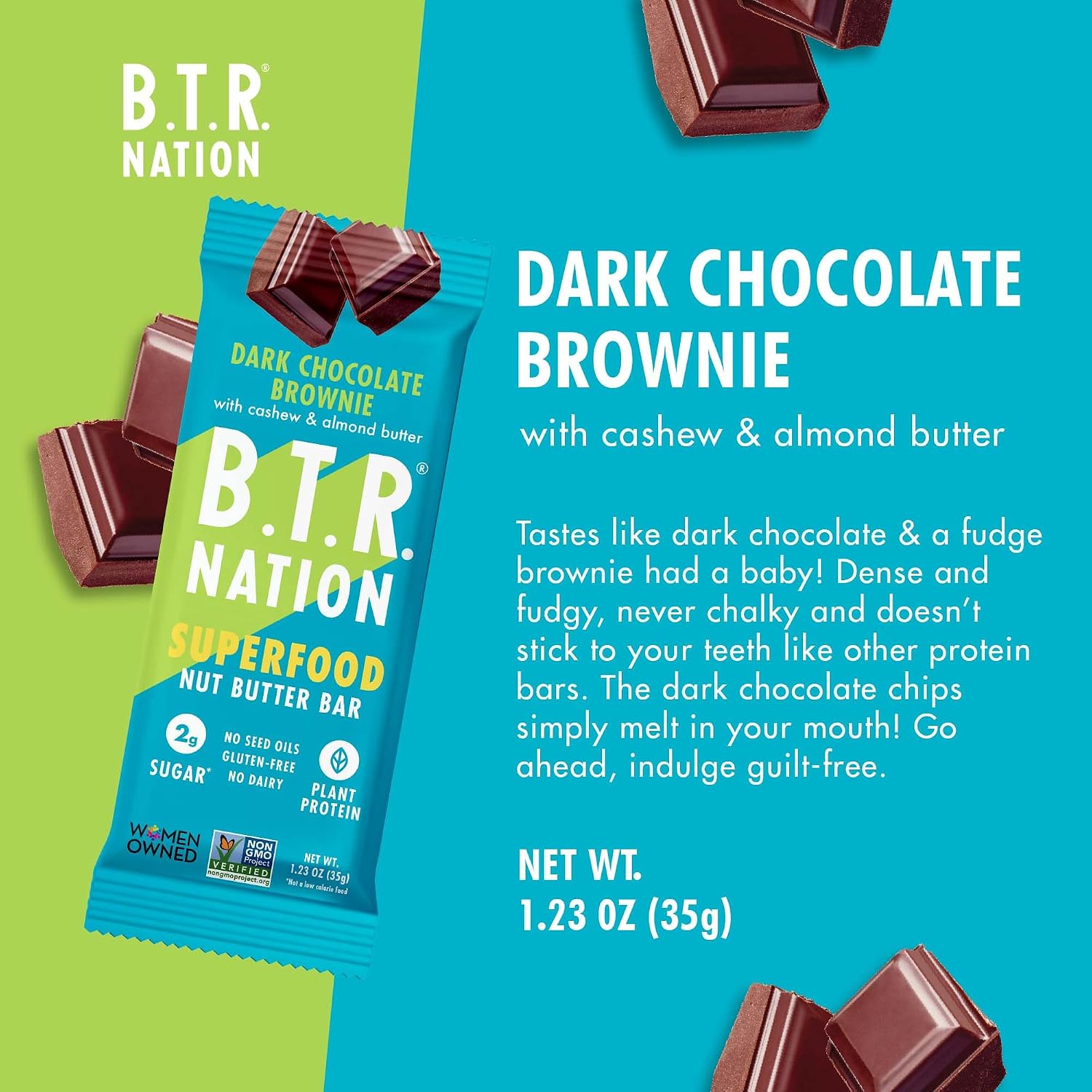 B.T.R Nation - Superfood Protein Bar Dark Chocolate - Vegan - 12 Bars