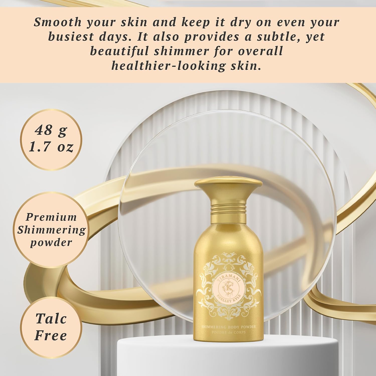 Shelley Kyle Tiramani Shimmer Powder, Talc Free, Fragrance-Filled, Body Powder, Dusting Powder, Leaves Skin Dry, Soft and Shimmering After Every Use