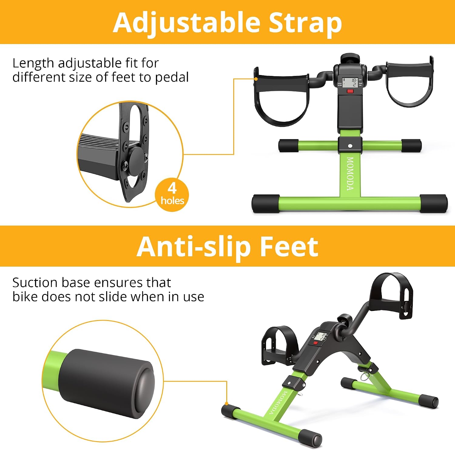 Pedal Exerciser Desk Exercise Bike Leg and Arm Bike with LCD Monitor Foldable (black/green)