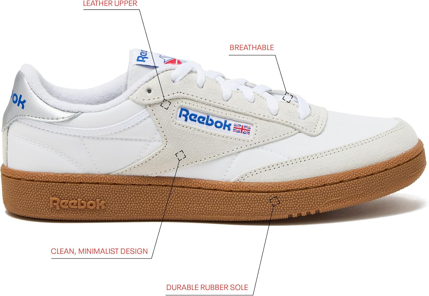 Reebok Club C 85 Mens Tennis Shoes, Casual Fashion White Sneakers for Men