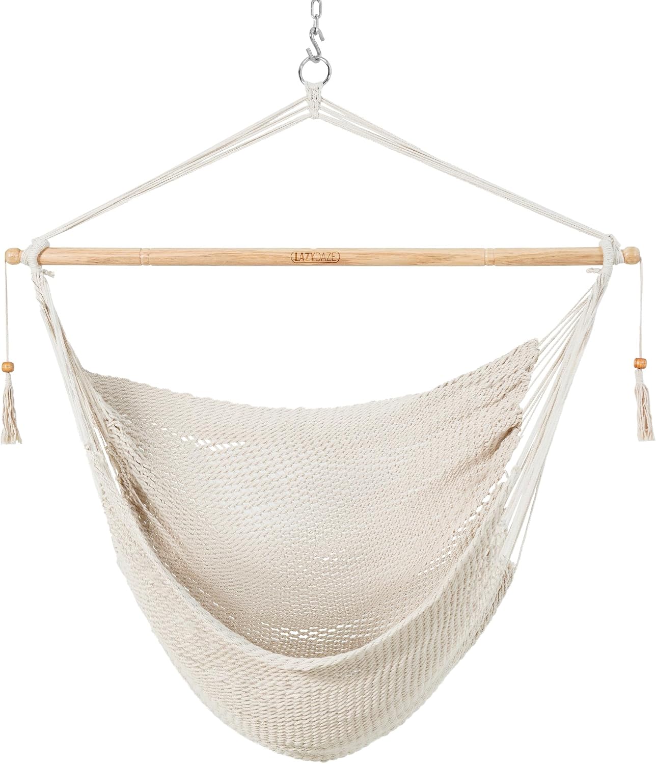 Lazy Daze Hammock Chair, Hanging Swing Chair, Caribbean Rope Chair | 40"Hardwood Spreader Bar and Soft-Spun Cotton Rope, Hammock Weaving Chair for Indoor, Outdoor, Backyard, Max 300 LBS, Natural