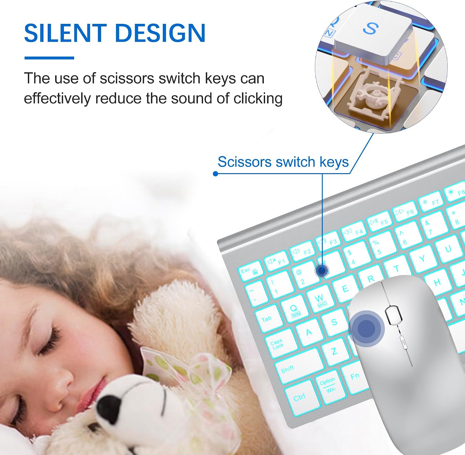 Wireless Keyboard and Mouse Ultra Slim Combo, TopMate - White | 2.4G Silent Compact 2400DPI Mouse and Scissor Switch Keyboard Set with Cover, Batteries Included, for PC/Laptop/Windows/Mac