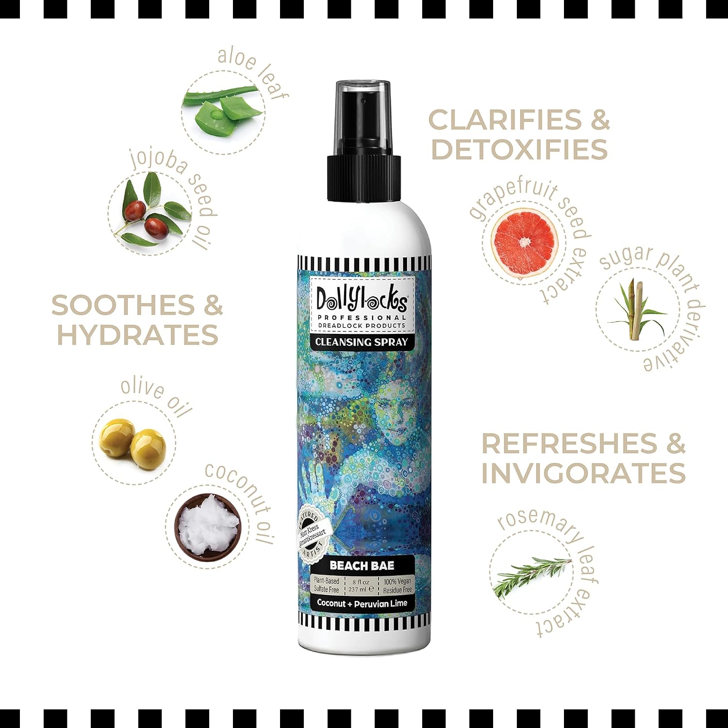 Dollylocks Cleansing Rinse-free Shampoo Spray | Removes Build-up + Moisturizes | Plant-Based Residue-free Vegan | Locs, Braids, Hair Extensions