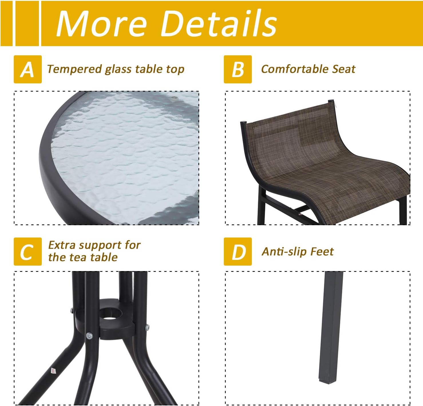 Outsunny 3 Piece Bar Height Outdoor Bistro Set for 2, Round, Tan | Patio Pub Table, 2 Chairs, Comfortable Design, Strong Build