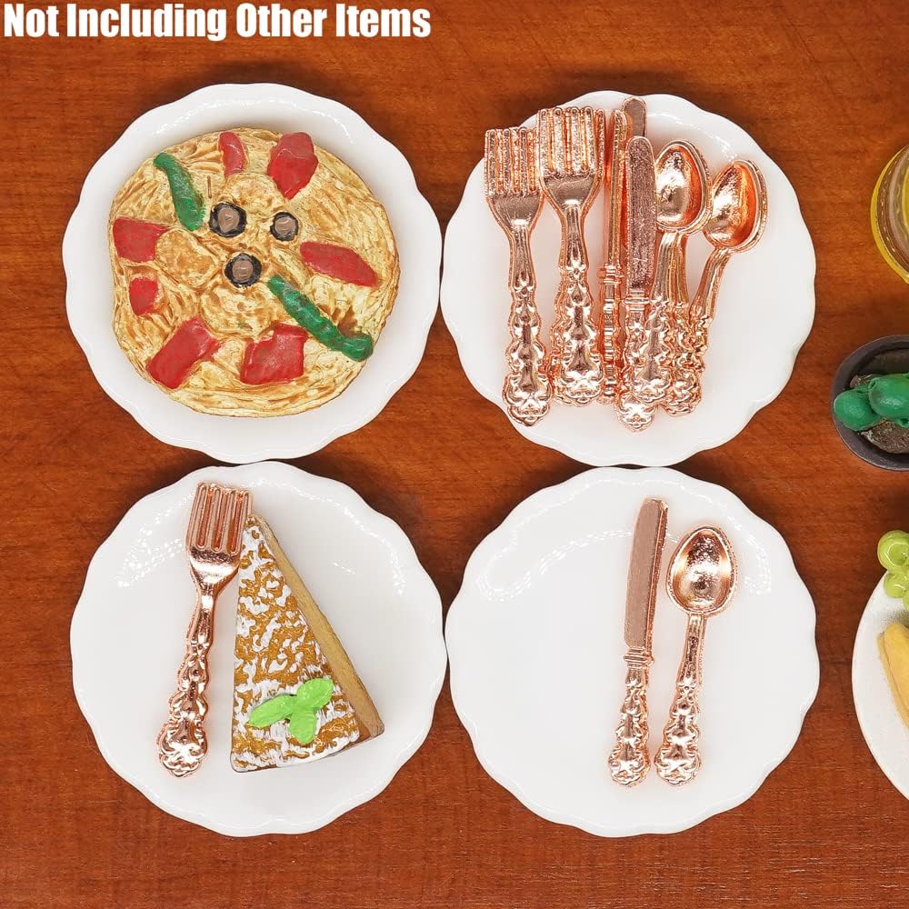 Odoria 1/12 Miniature Plates and Silverware Knife Fork Spoon Set Dollhouse Accessories, Silver