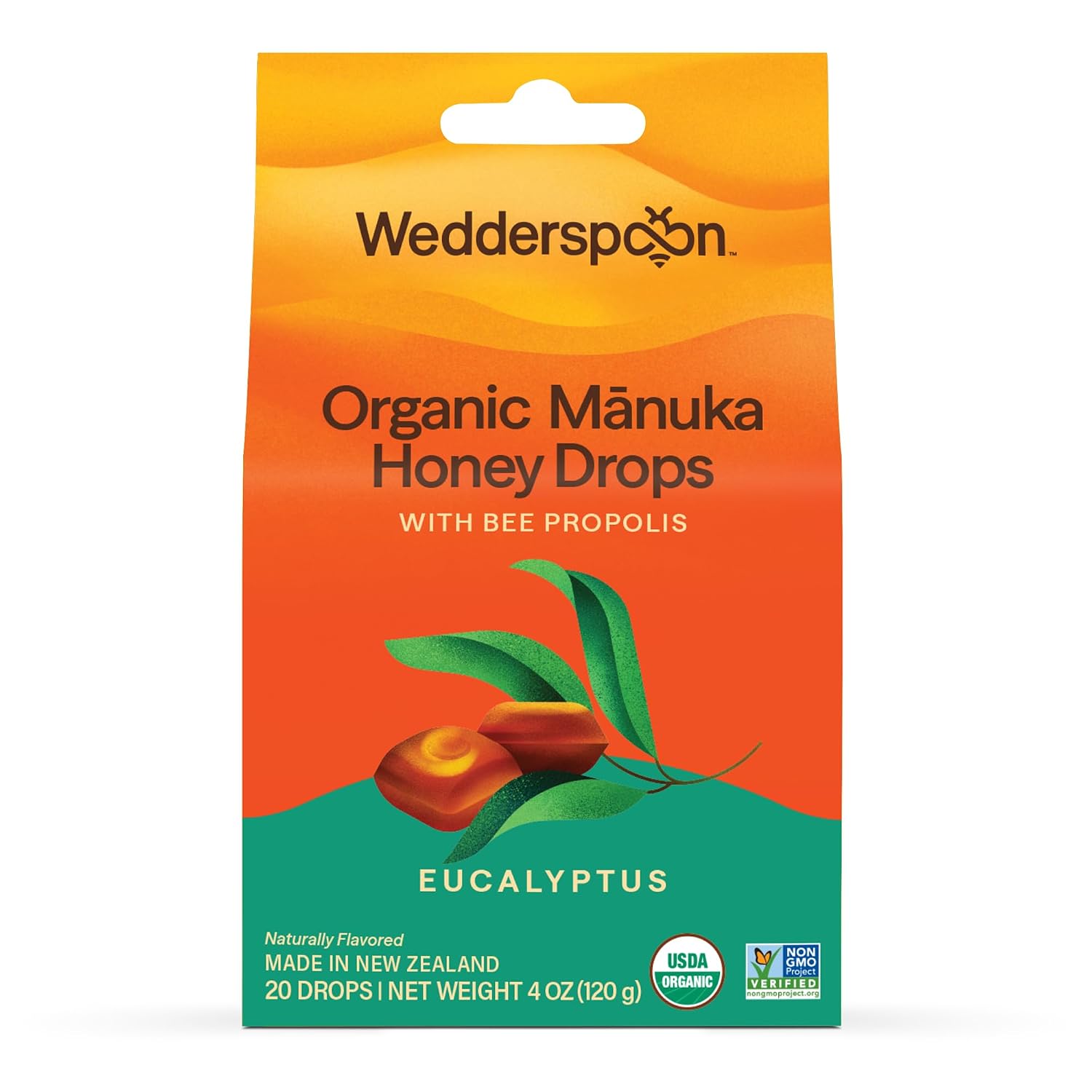Wedderspoon Organic Manuka Honey Drops, Honey & Echinacea, 20 Count | USDA Organic | Genuine New Zealand Honey, Natural Remedy for Dry Throat | USDA Organic, Genuine New Zealand Honey, Natural Remedy for Dry Throat