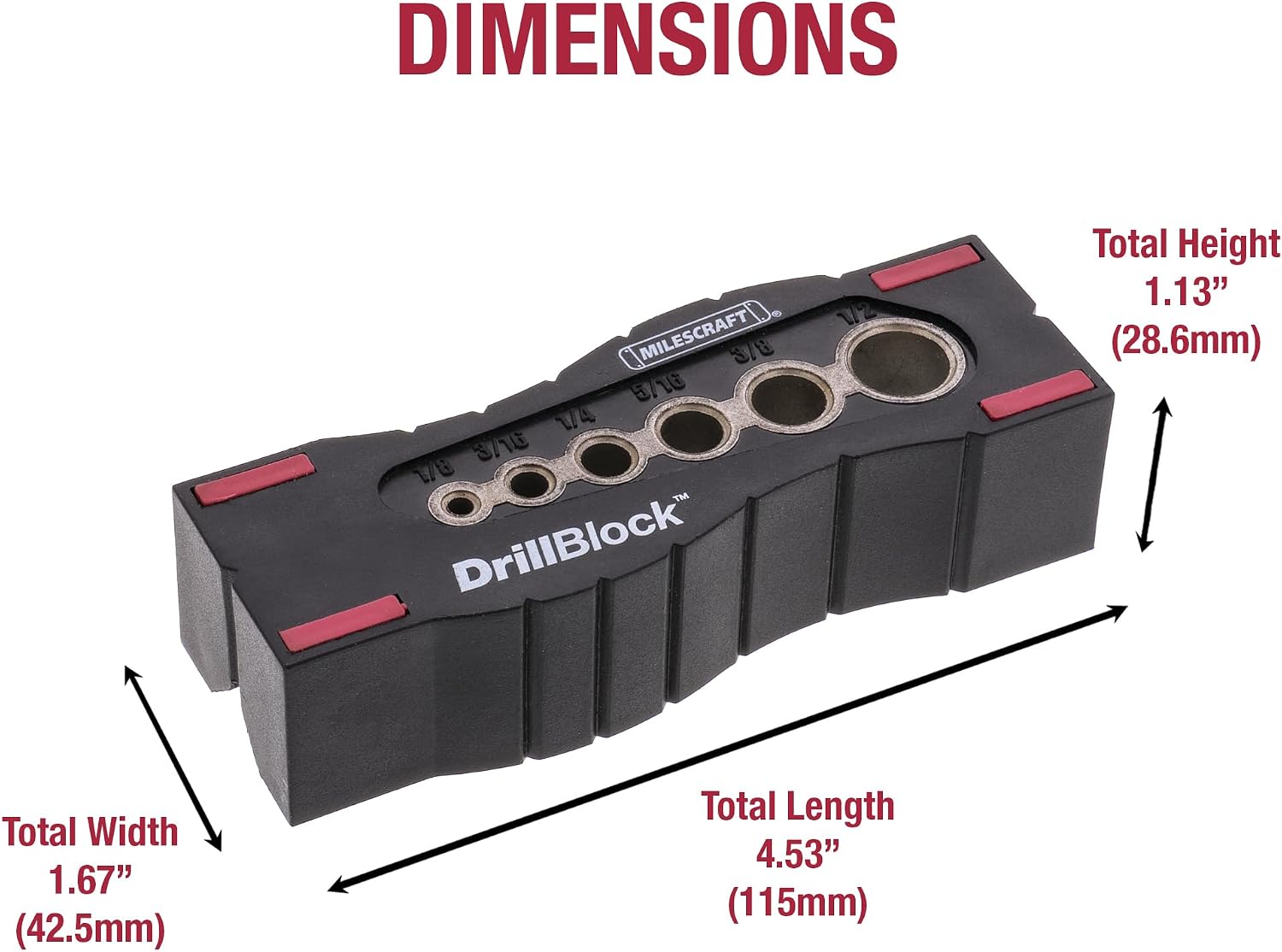Milescraft 1312 Drill Block - Handheld Drilling Guide, Drilling Jig with Drill Guides for 6 of the Most Common Imperial Drill Bit Sizes
