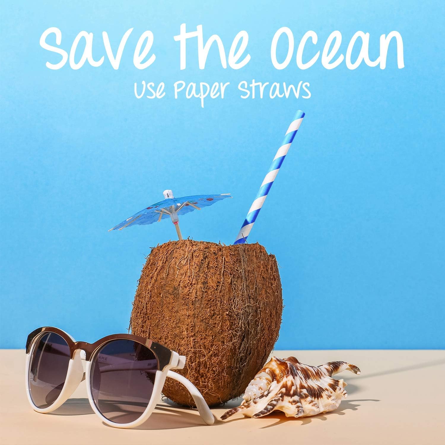 Paper Straws Disposable - 200 Pack - Durable & Non-Soggy Striped Paper Straws for Drinking in 10 Colors - 100% Biodegradable & Eco-Friendly for