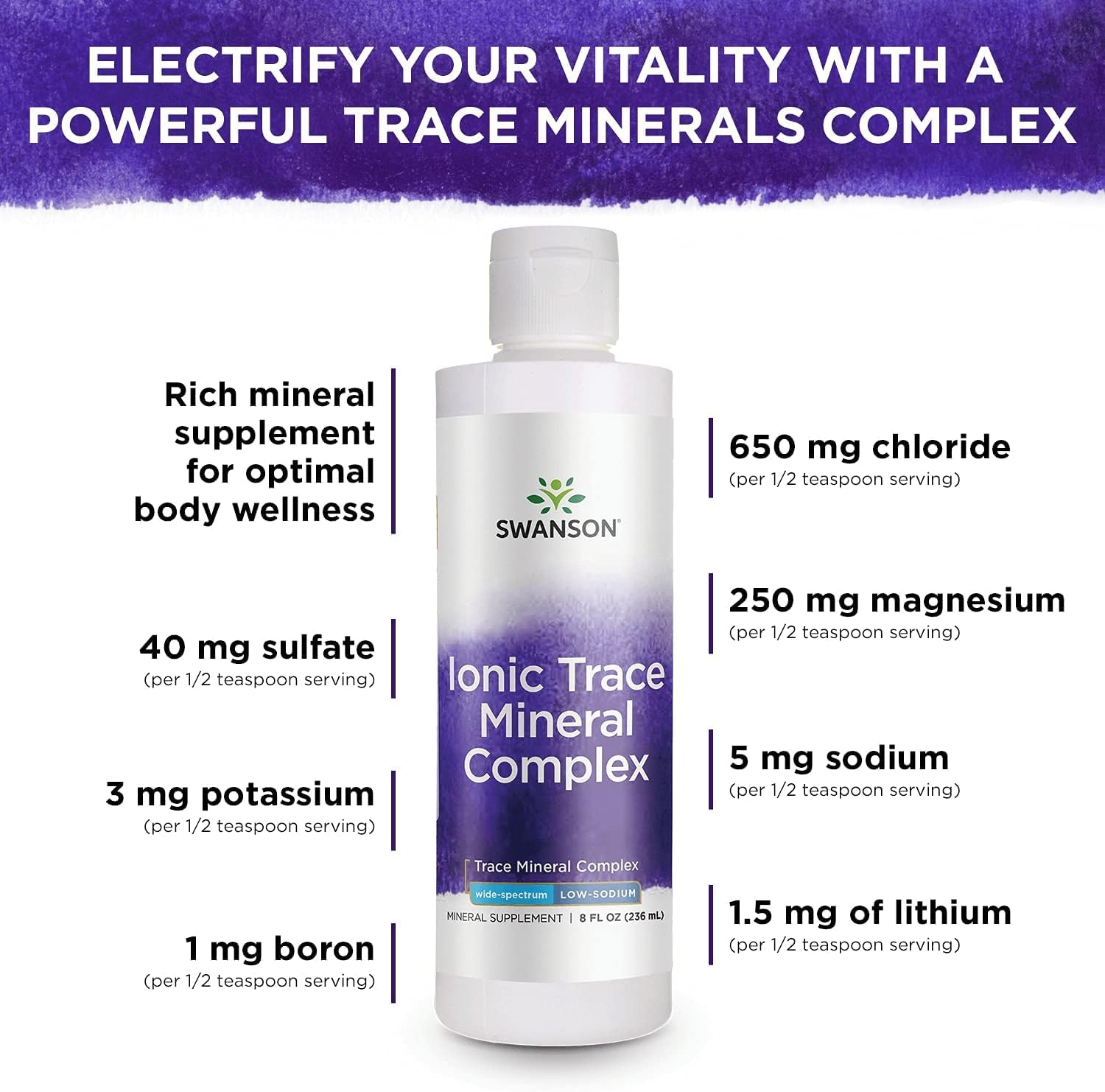 Swanson Concentrace Trace Mineral Drops 8oz-Complete Mineral Complex for Energy, Hydration, & Electrolyte Balance Over 72 High Absorption Ionic Minerals Such As Magnesium, Potassium, Calcium | For Energy, Hydration, and Electrolyte Balance over 72 High A…
